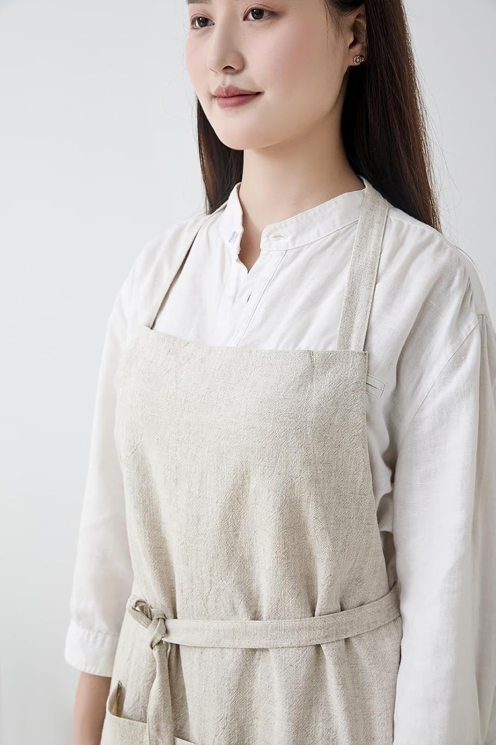 Cotton Linen Apron for Women - Adjustable Casual Apron with Pocktes, Great for Florist, Coffee House and Kitchen - Image 4