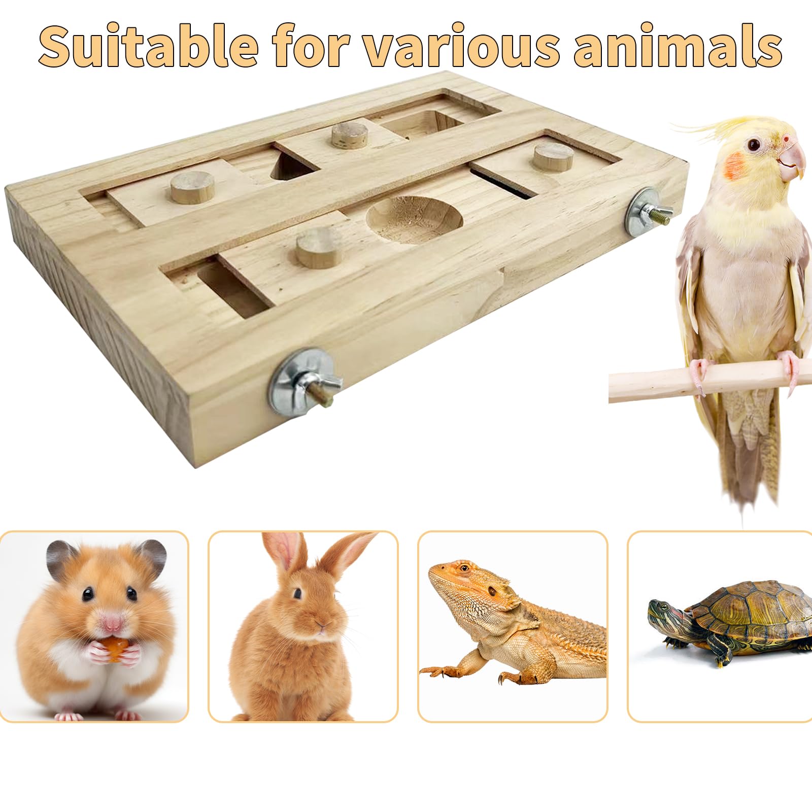 FlidRunest Caja de Madera Extra Grande para pájaros, Juguete de Rompecabezas para pájaros, alimentador de Alimentos, Juguete de enriquecimiento para Loro, Periquito, cacatúa, Conure, Conures, Gris