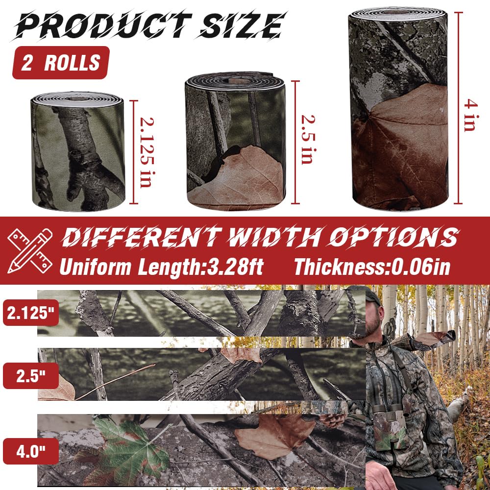 Camo Silencing Tape, 2 Rolls Camouflage Self Adhesive Tape Silencing Protective Fabric Strip Wrap Stick for Quieting Outdoor Metal Hunting Camouflage Gear and Accessories, 2.5