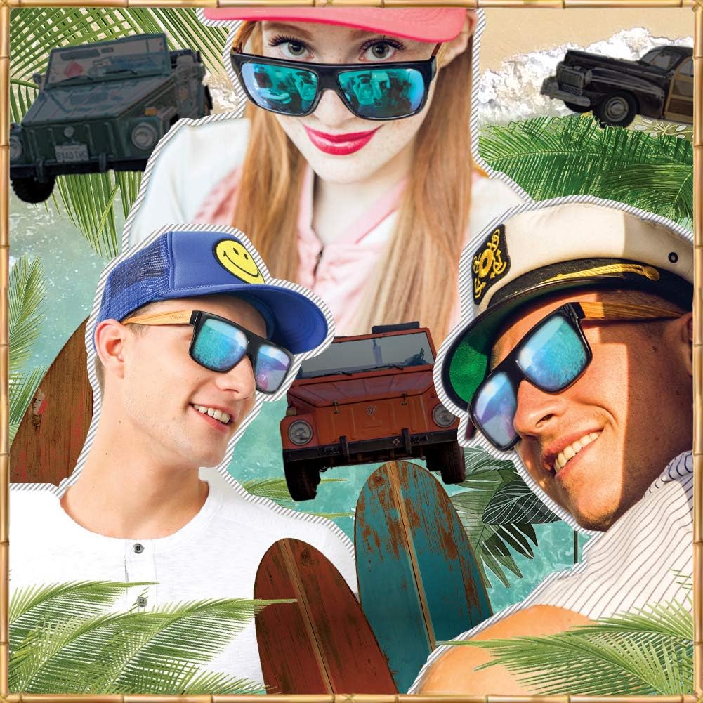 Woodies Oversized Flat Top Zebra Wood Wrap Sunglasses with Colored Lens for Men and Women | 100% UVA/UVB Protection
