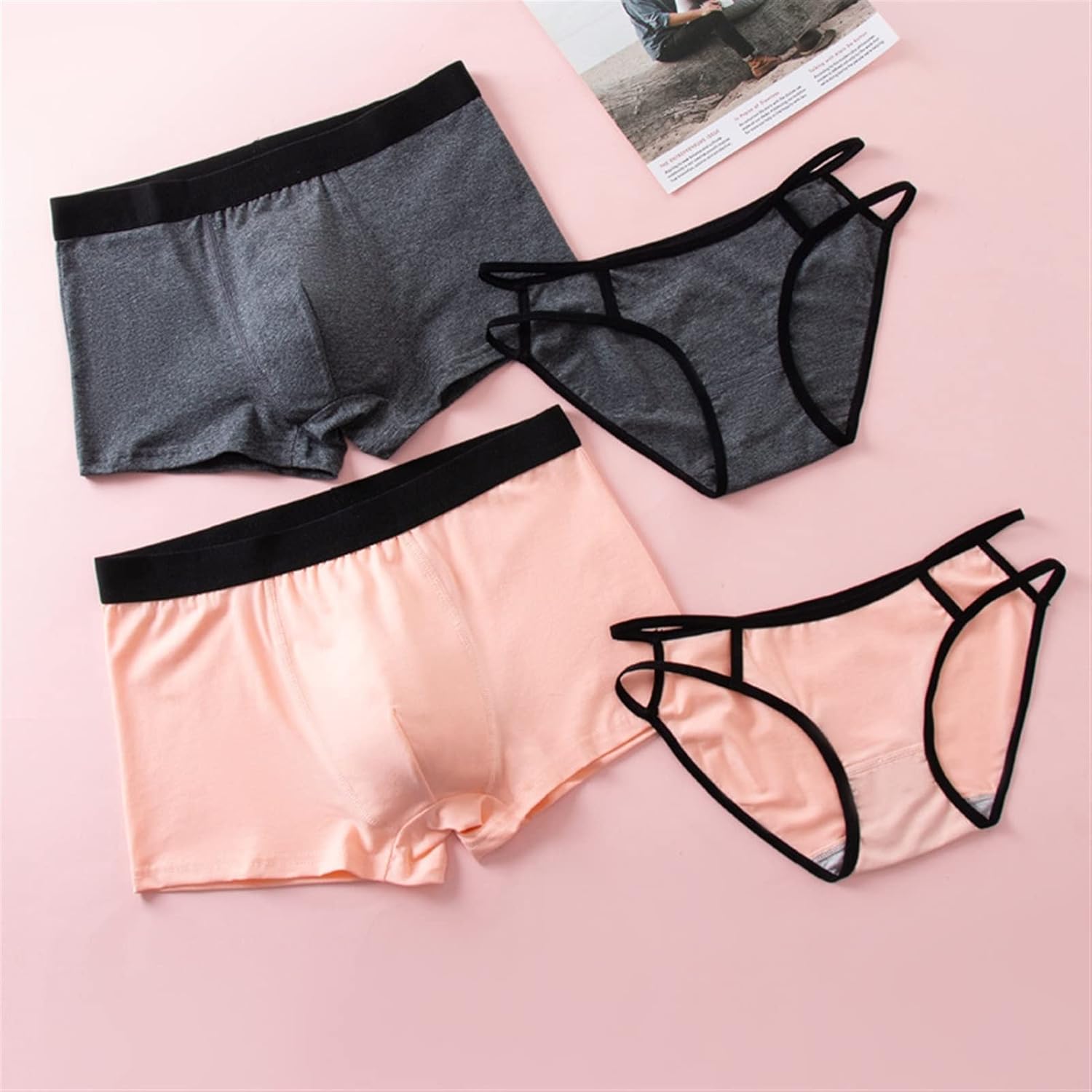 Couple Underwear Men Boxers Shorts Femme Sexy Briefs Elastic Lolita Undies for Two Bowknot Cute