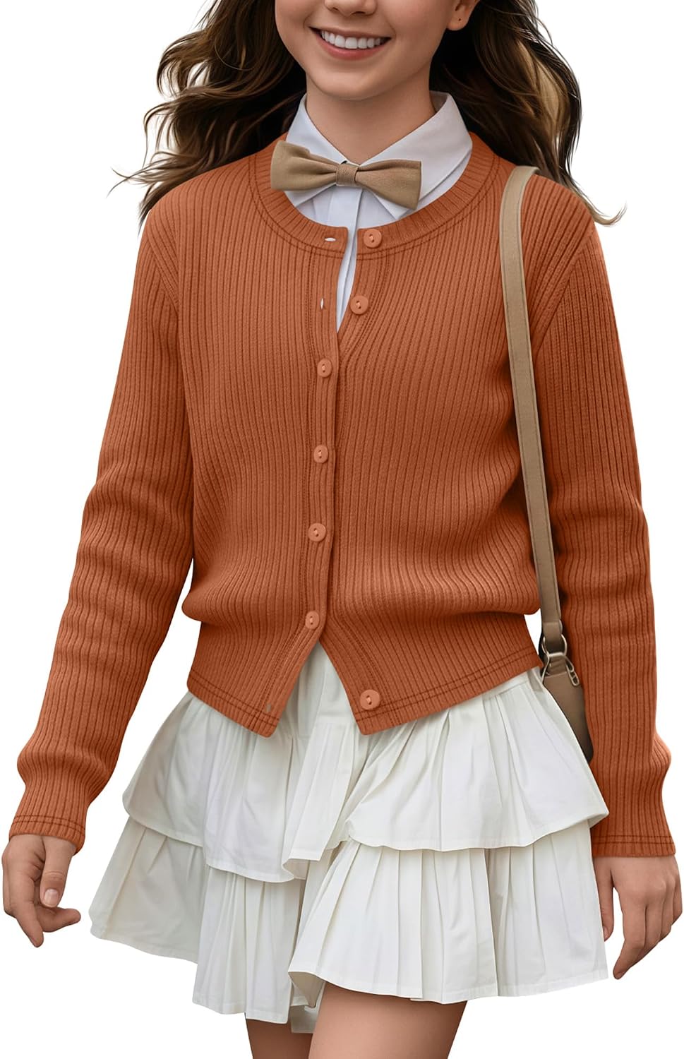 Girls' Uniforms Cardigan Long Sleeve Ribbed Knit Crew Neck Shirt Button Down School Kids Student Outerwear Top