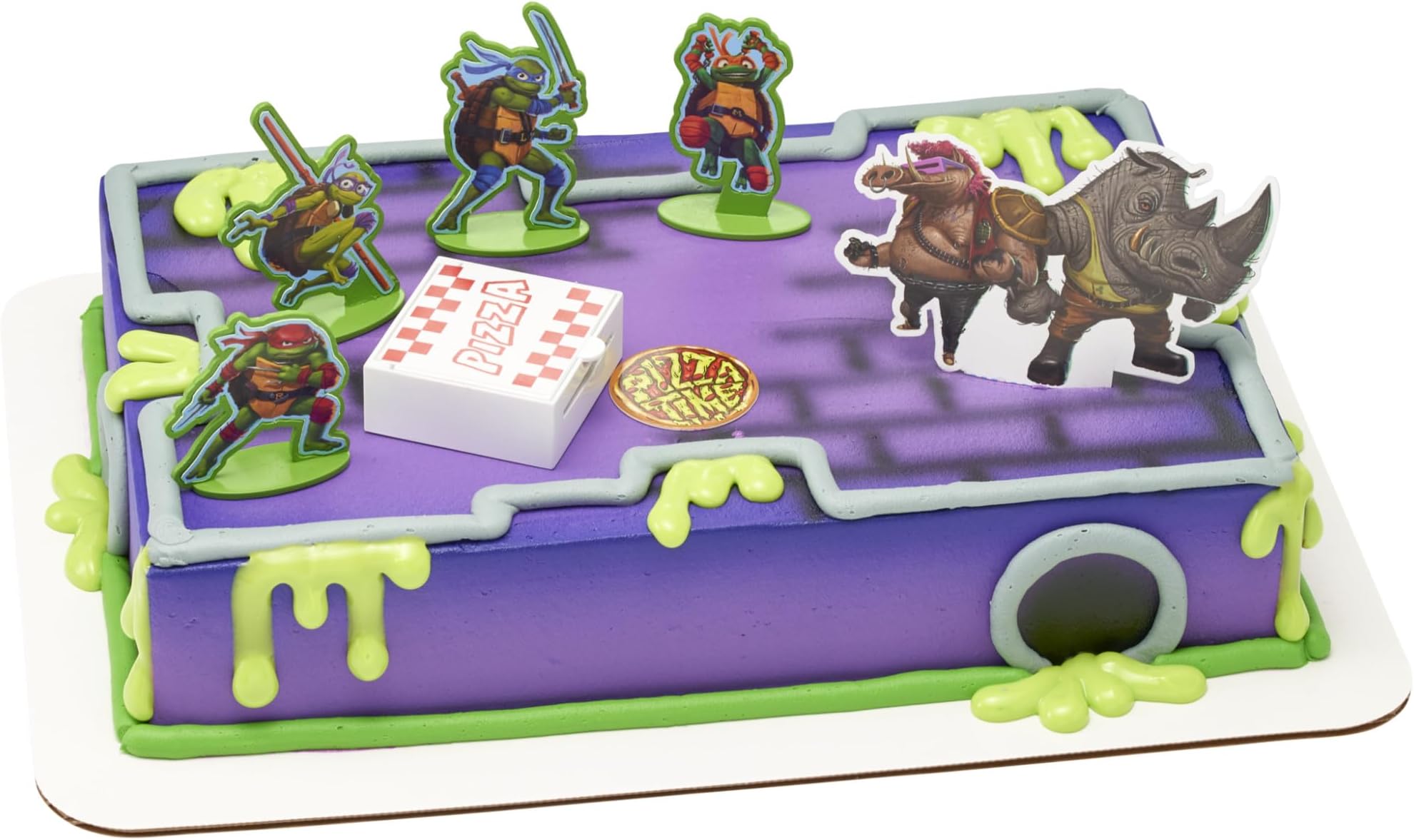 DecoSet® Teenage Mutant Ninja Turtles™ Pizza Power Cake Topper, 6-Piece Cake Decoration With Turtle Figurines, Cake Pic, And Pizza Launcher ! | For Birthday, Parties, Celebration