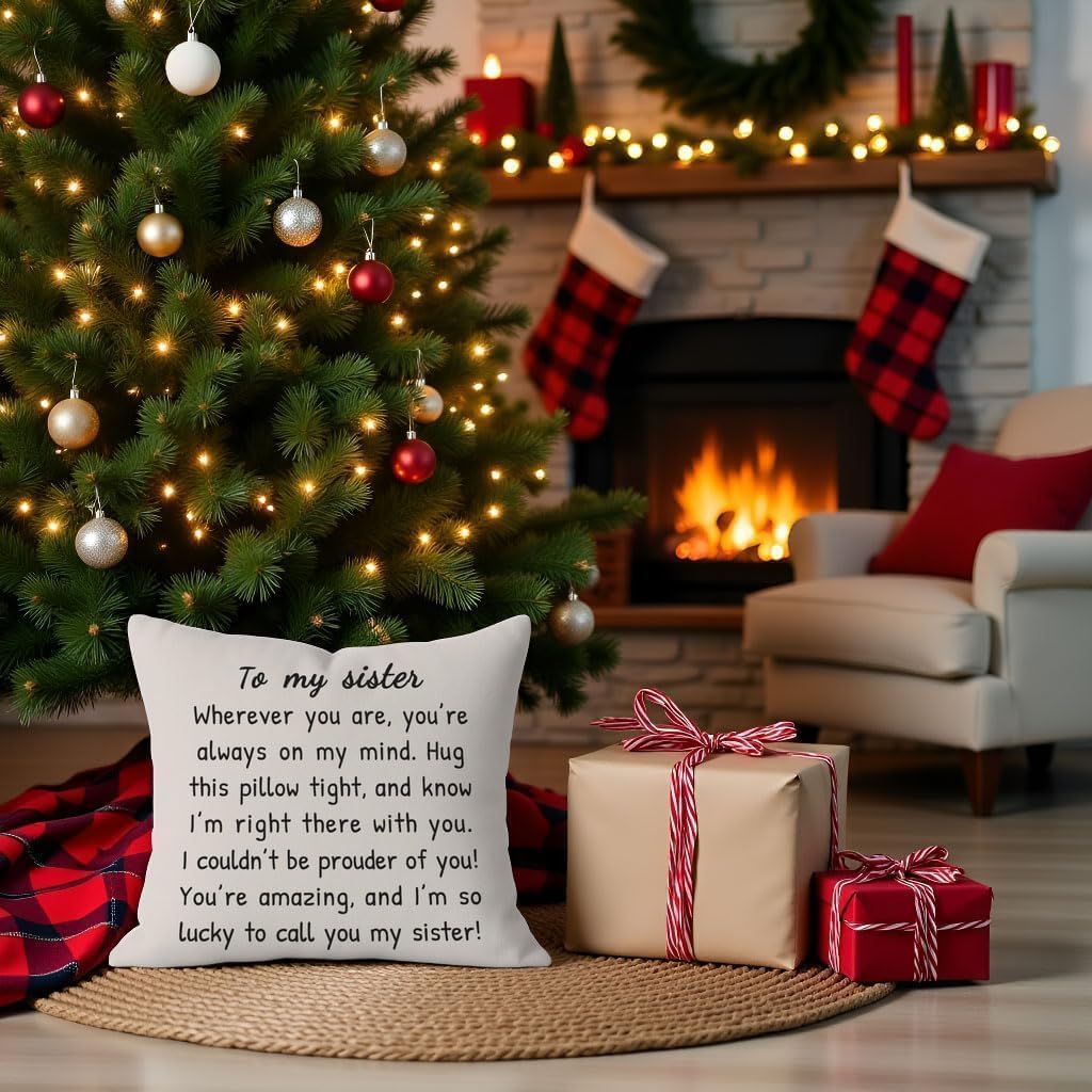 to My Sister Throw Pillow Cover 18x18 Inch Gifts, Warm Cream image 3
