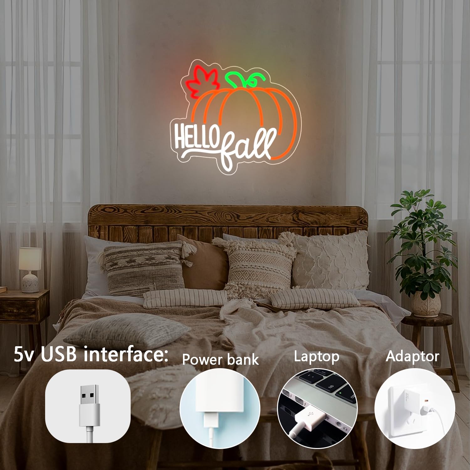 Hello Fall neon sign dimmable Pumpkin neon sign Fall led lights maple Leaf neon light for Bedroom Wall Pumpkin neon light Up Sign for Wall Decor Party Gift - Image 4