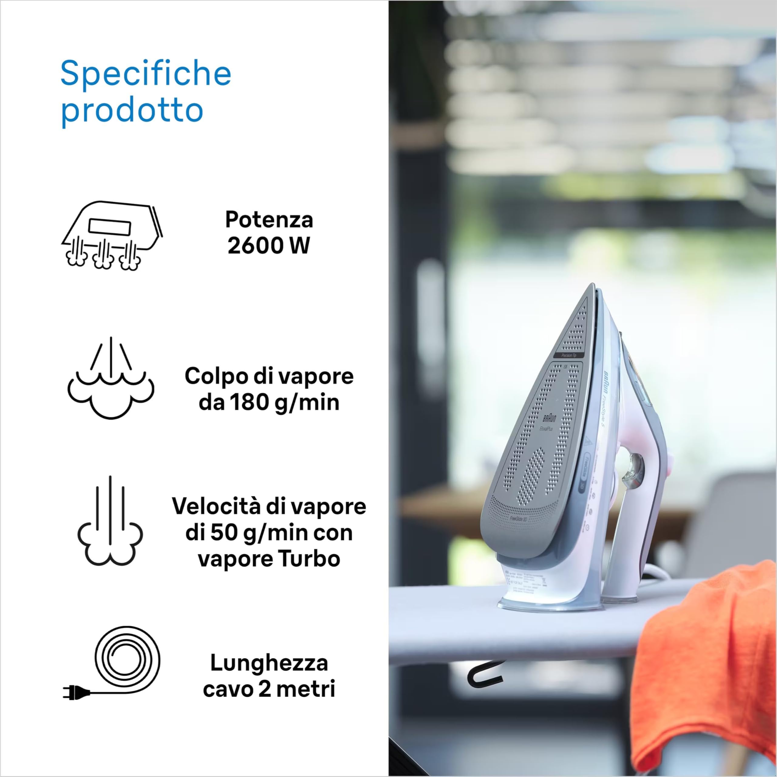 Braun Freestyle 5 – Ferro da Stiro a Vapore con Piastra FreeGlide 3D, Vapore Potente e Funzione Anti-Goccia, Colpo Vapore per Pieghe Ostinate, Serbatoio Ampio, Grigio (SI5078GY)