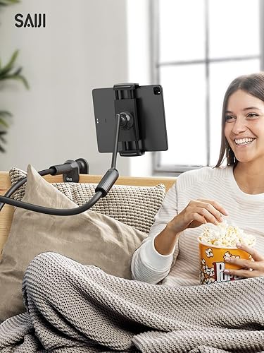 Miniatura 8 de SAIJI Soporte para Kindle de cuello de cisne de 47 pulgadas, soporte para tableta para cama con base mejorada, soporte para iPad con brazo flexible