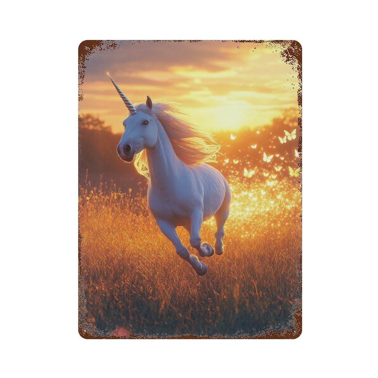 Unicorn Galloping In Golden Field 15.7"x11.8" Vintage Rust Metal Sign, Shabby Chic Decor for Garage, Bar And Workshop Decor