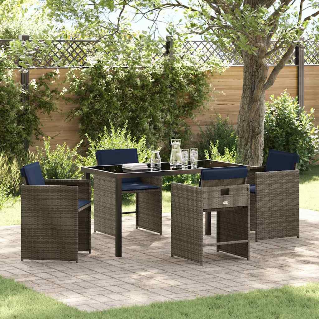 vidaXL 5-Teiliges Patio-Stuhlset mit Kissen Grau Poly-Rattan Outdoor-Sitzmöbel faltbare Stühle abnehmbare waschbare für Balkon Oder Garten-Essen PE 4-Sitzer Alfresco Bequeme Möbel Modern