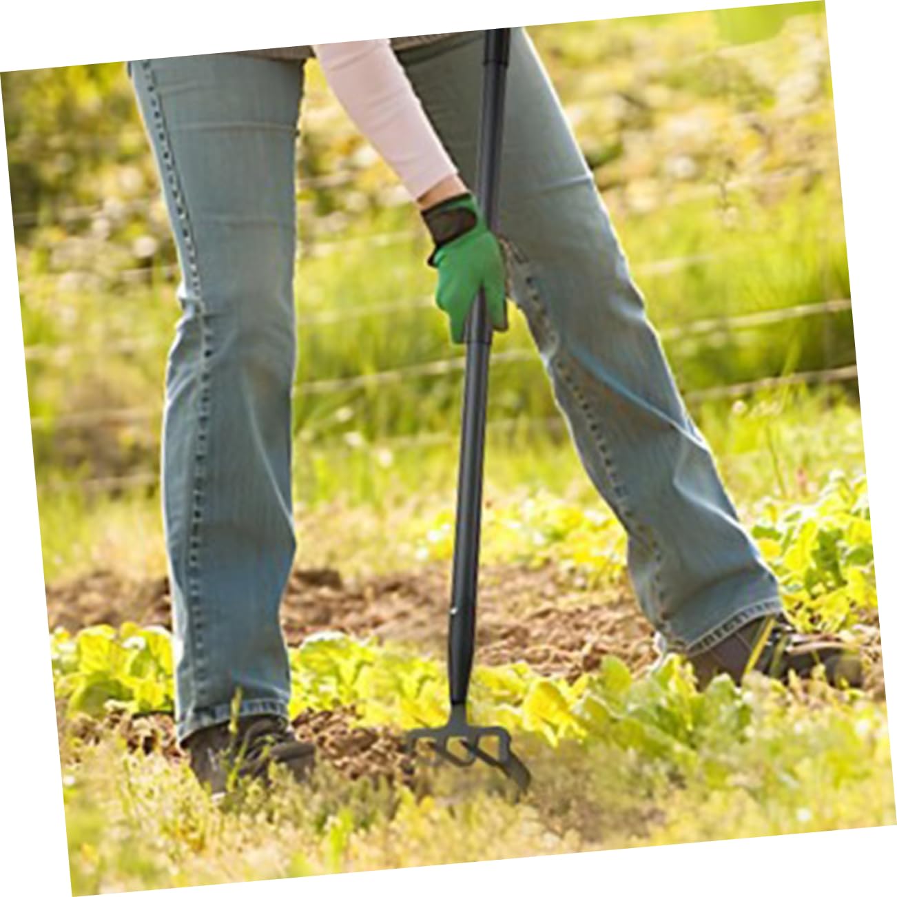Houe à Étrier de Désherbage en Acier Inoxydable Noir | Outil de Jardinage pour Creuser, Râteau de Jardinage Compact, Usage Jardinage Desherbage