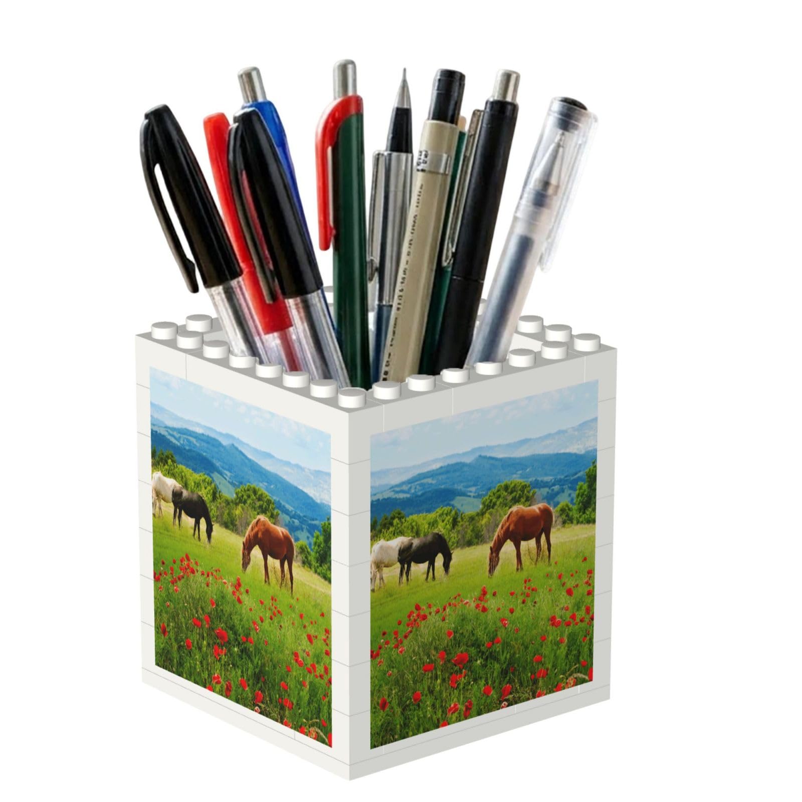 Poadnly Various Kinds Of Horses, Pen Pot Pencil Holder for Office Home School, Compact Desk Organiser for Office Stationery