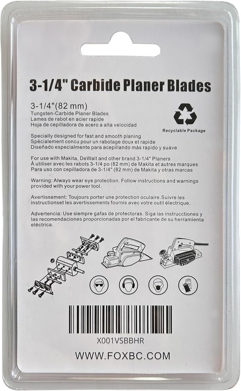 FOXBC 3-1/4 Inch 82mm TCT Carbide Planer Blades Replacement For Makita N1900B, KP0810, XPK01, DeWalt D26676, DW6655, DW680, Bosch 1594 PA1205, Ryobi and most Hand-Held Planer