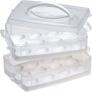 Snapware Snap 'N Stack Portable Storage Carrier with Lid for Eggs, BPA-Free Egg Holders, Dessert Carrier with Stackable Trays, Microwave, Freezer and Dishwasher Safe