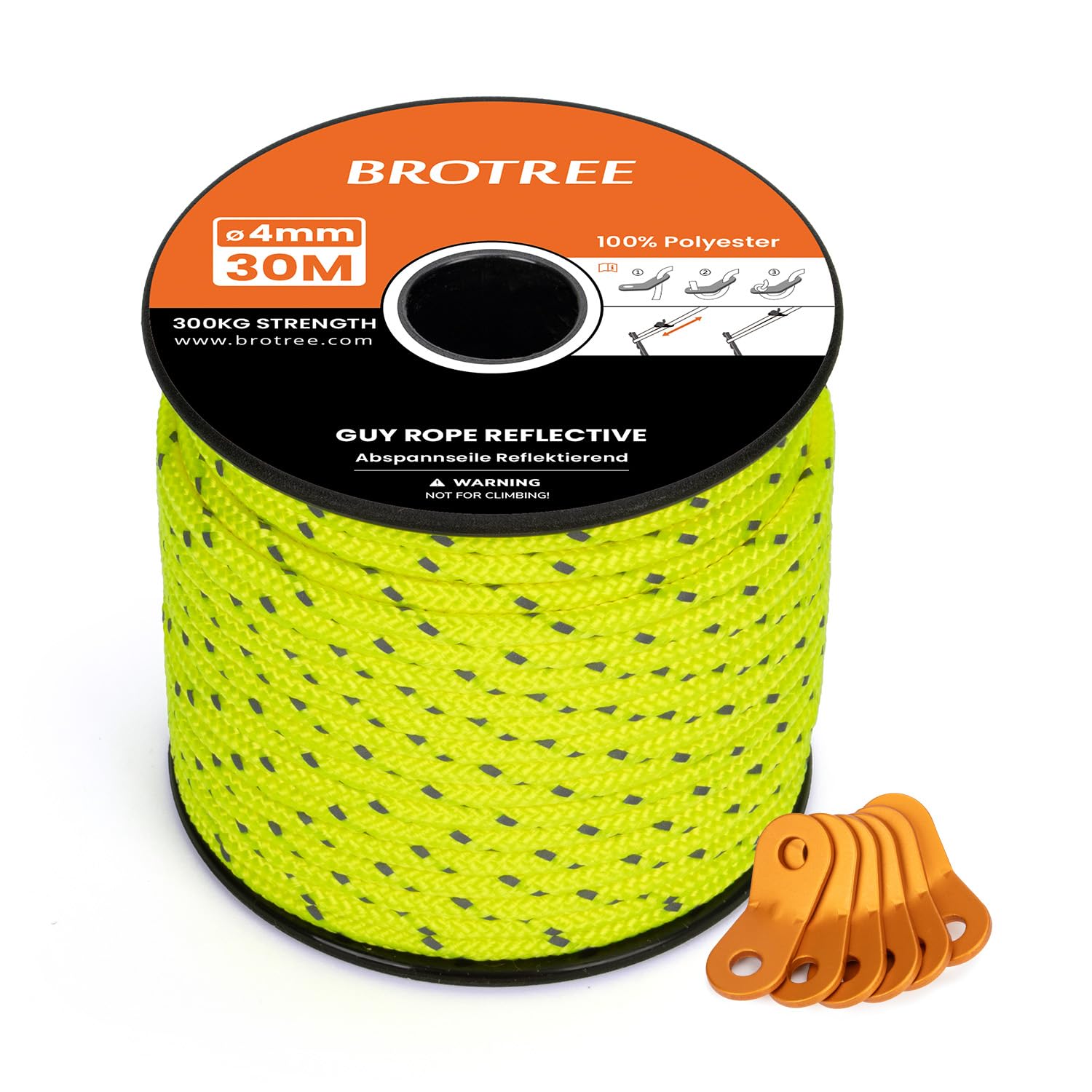 Corde de tente réfléchissante 50m 6mm, corde réfléchissante coupe-vent