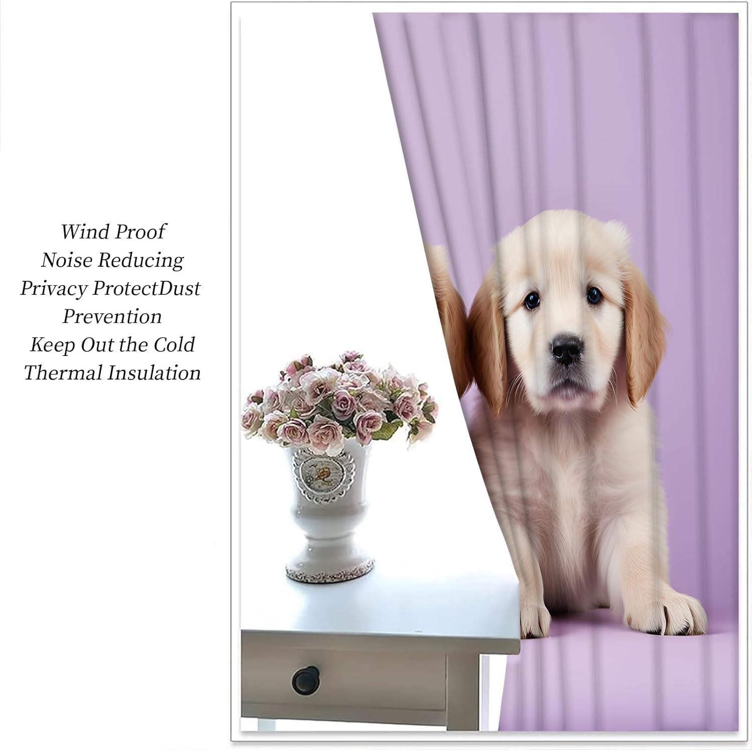 Golden Retriever Blackout Curtains for Bedroom Living Room, Cute Puppy Dog Curtains & Home Decor, Pet Animal Window Treatments, Thermal Grommet Dog Lover Drapes, 63" Curtains 2 Panel Set