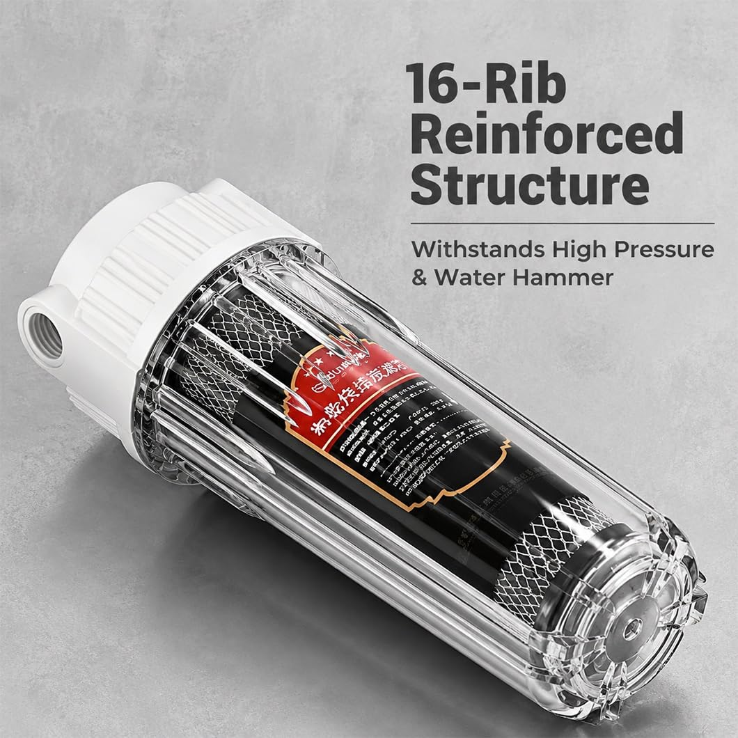 1 Juego Carcasa De Filtro Transparente 10" Con Cartucho De Carbón Sinterizado Antical,conectores 1/2",kit Prefiltración Transparente Toda La Casa Y Debajo Del Fregadero