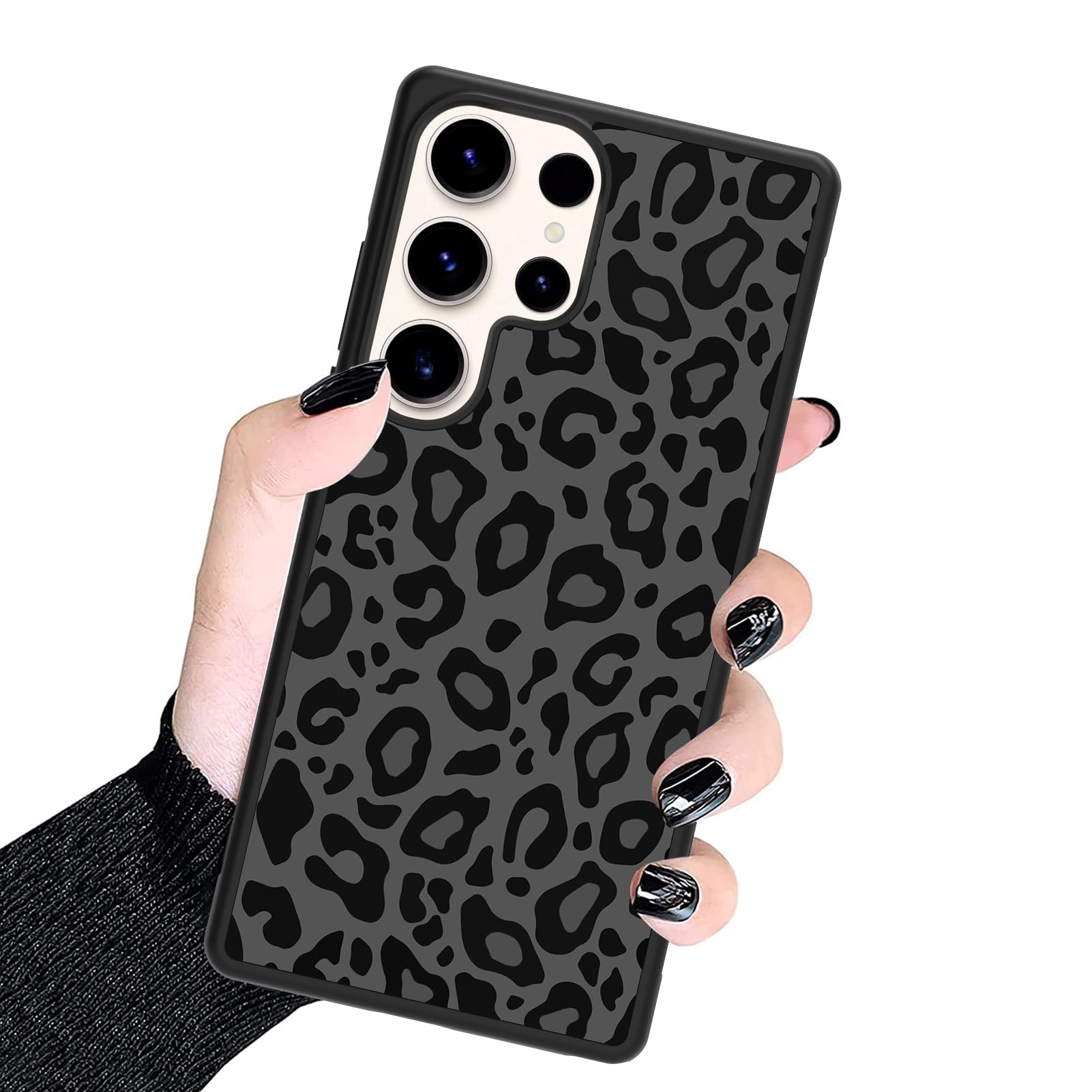 KANGHAR Case Compatible with Samsung Galaxy S25 Ultra 5G,Black Leopard Design,Tire Texture Non-Slip +Shockproof Rugged TPU Protective Case for Galaxy S25 Ultra-Black Leopard