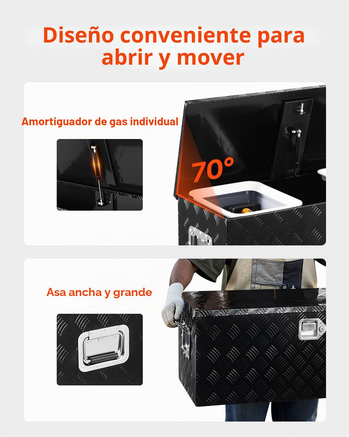 VEVOR Caja de Herramientas de Aluminio Resistente para Caja de Camioneta, con Revestimiento a Rayas, Estante Deslizante, Asa Lateral, Cerradura y Llaves, 899 x 370 x 370 mm, Negro, Carga 40 kg