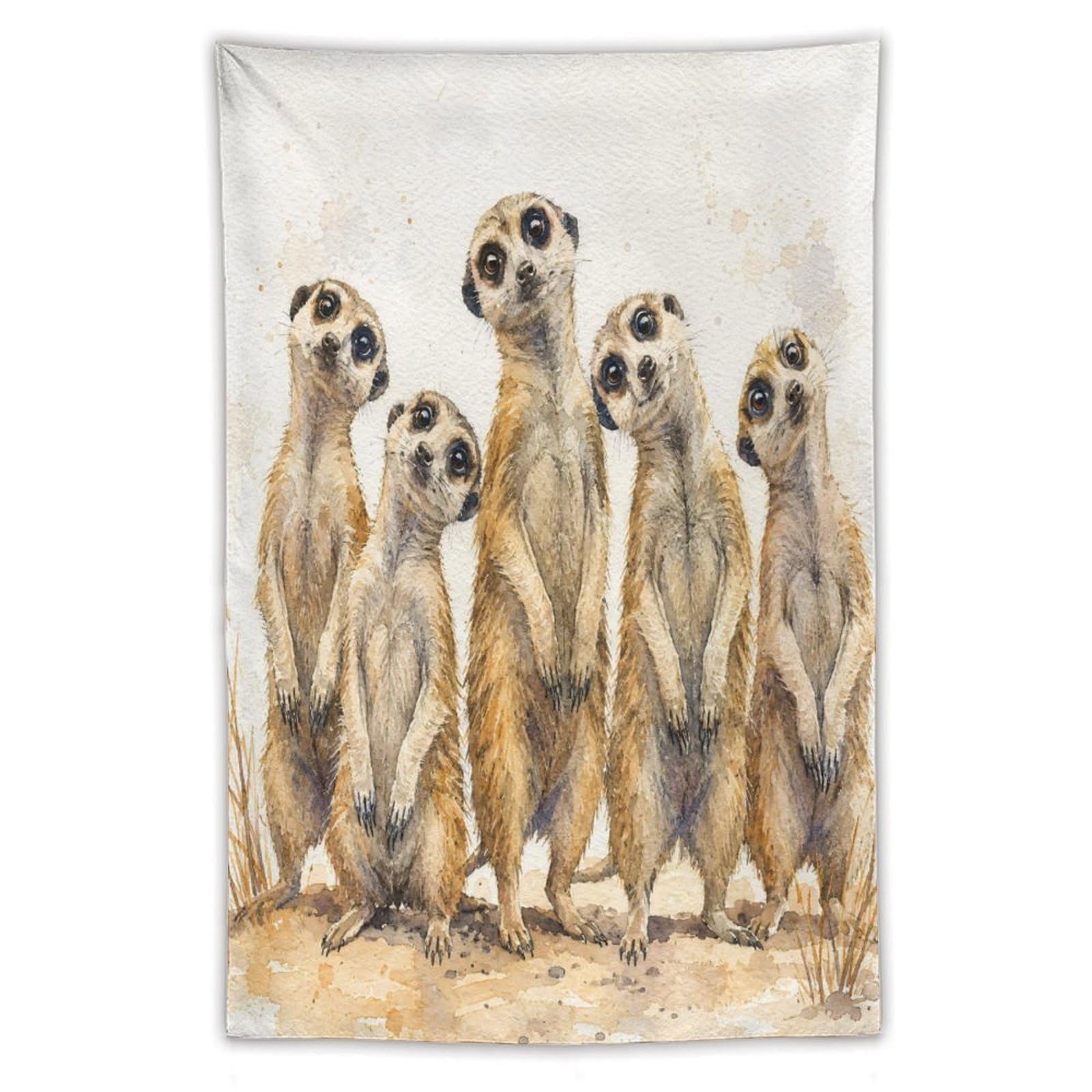 H3B8U2Y5 Meerkat Family Portrait Wall Tapestry, Watercolor, Reading Corner