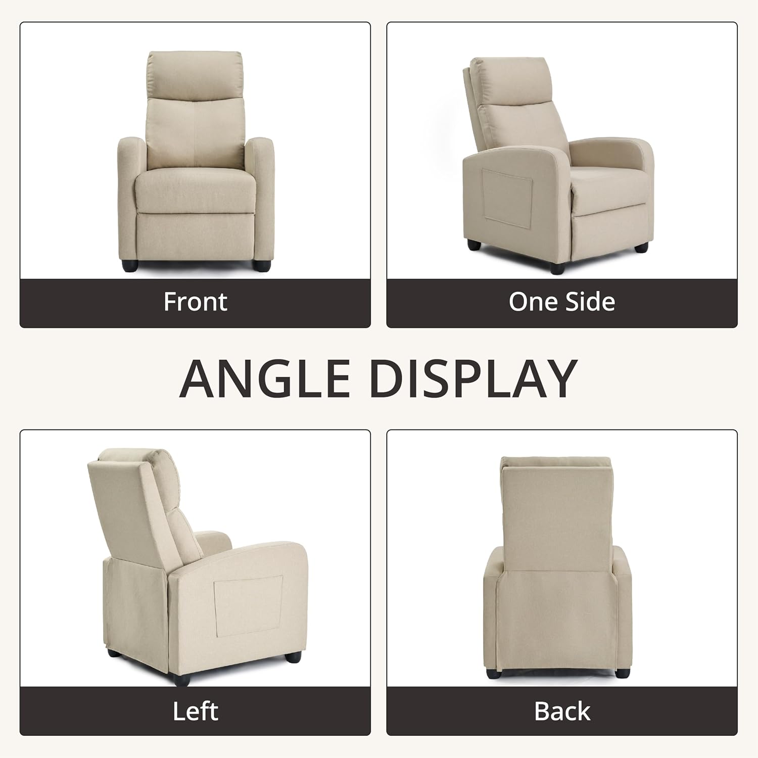 Recliner Chair for Living Room, Modern Adjustable Home Theater Seating Single Sofa Manual Push Back Armchair with Soft Linen Upholstery & High Backrest for Small Spaces, Linen-Cream