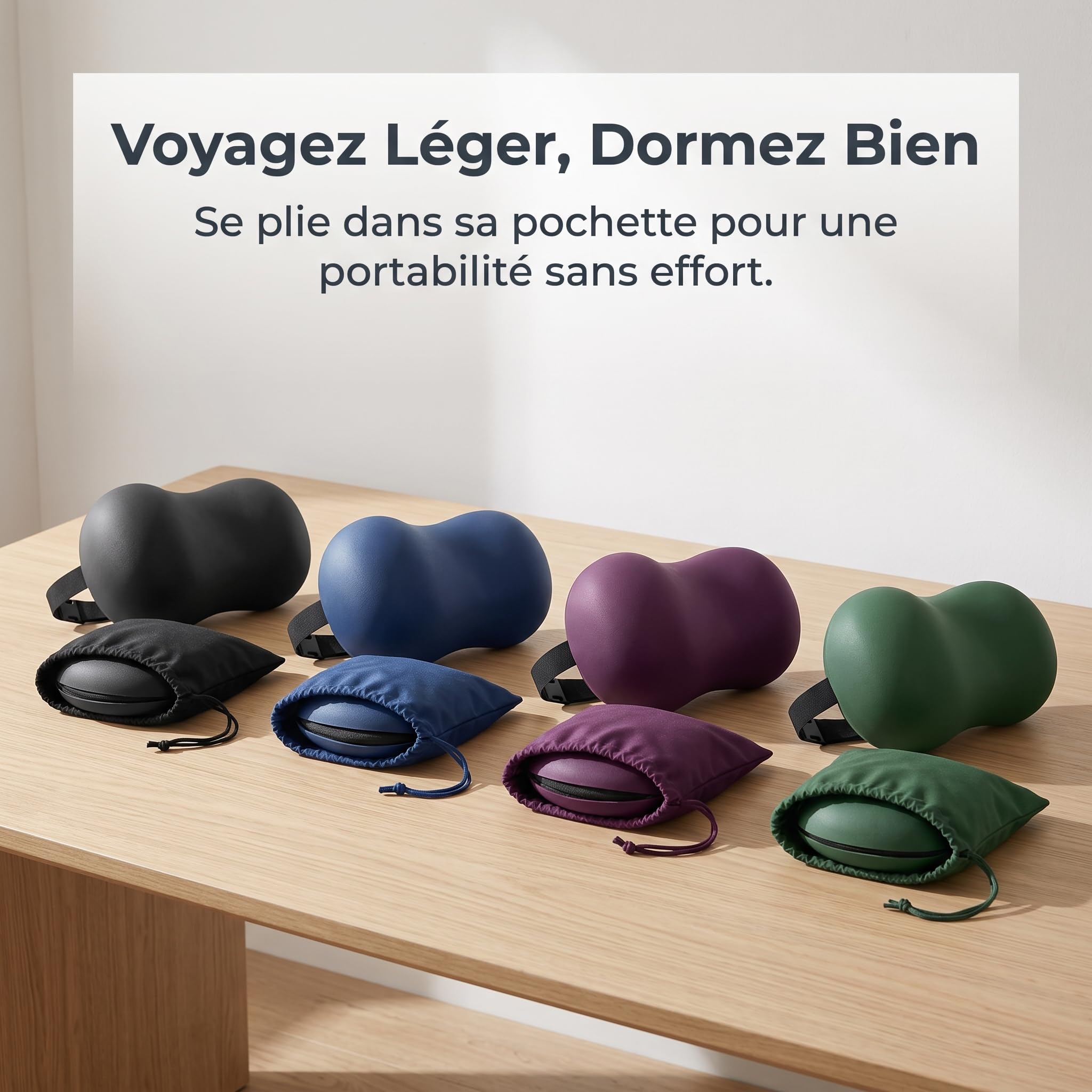 Oreiller mémoire Forme, Coussin Cervical Ergonomique pour Avion, Voiture et Nuque, Support Lombaire Pliable, Vert thé, Soie glacée rafraîchissante et Respirante