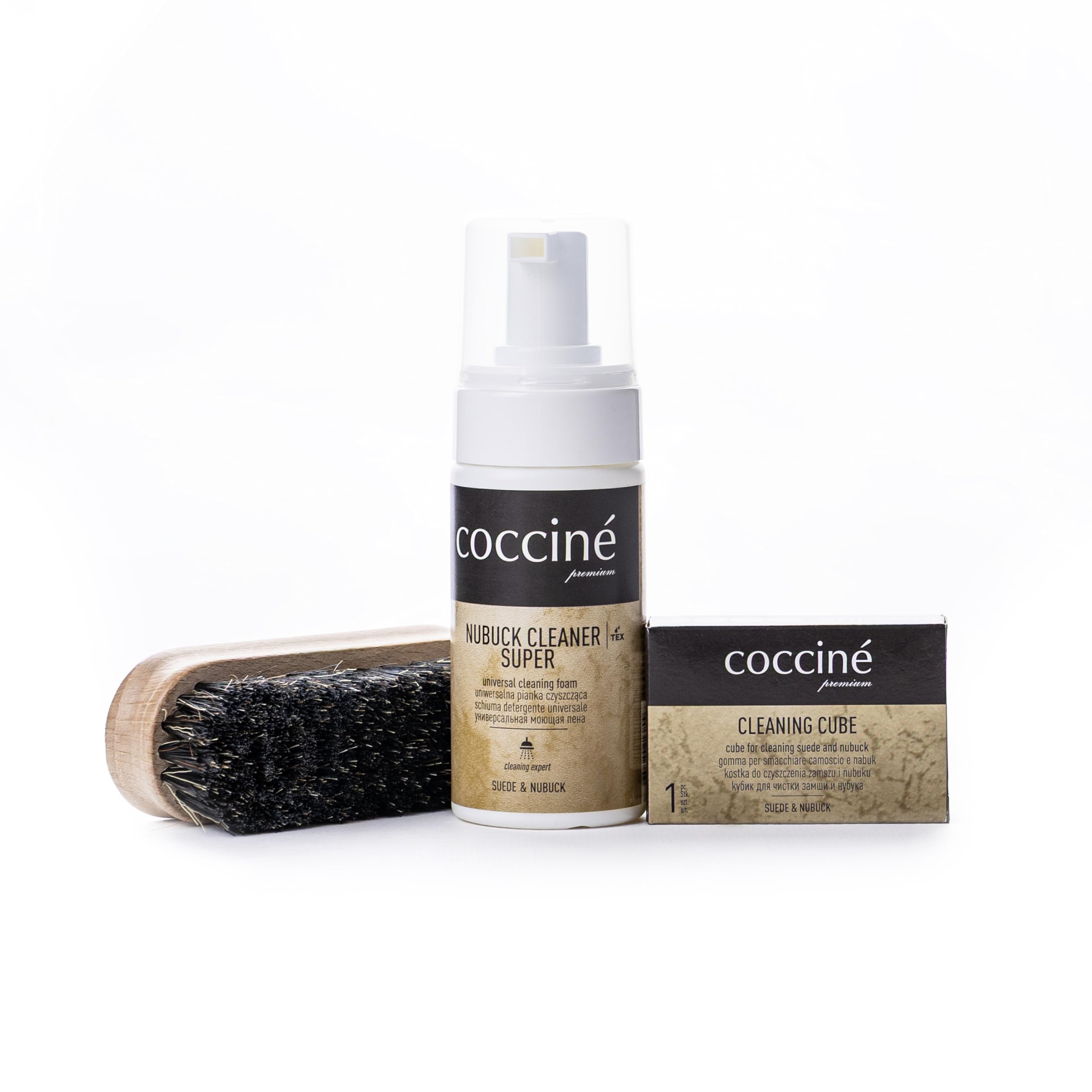 Cocciné - Kit Cura Scarpe 3 in 1, Mousse Detergente per Nabuk e Camoscio, Gomma Antimacchia per Camoscio, Pulizia Pelle e Materiali Delicati, Accessorio per la Manutenzione delle Calzature