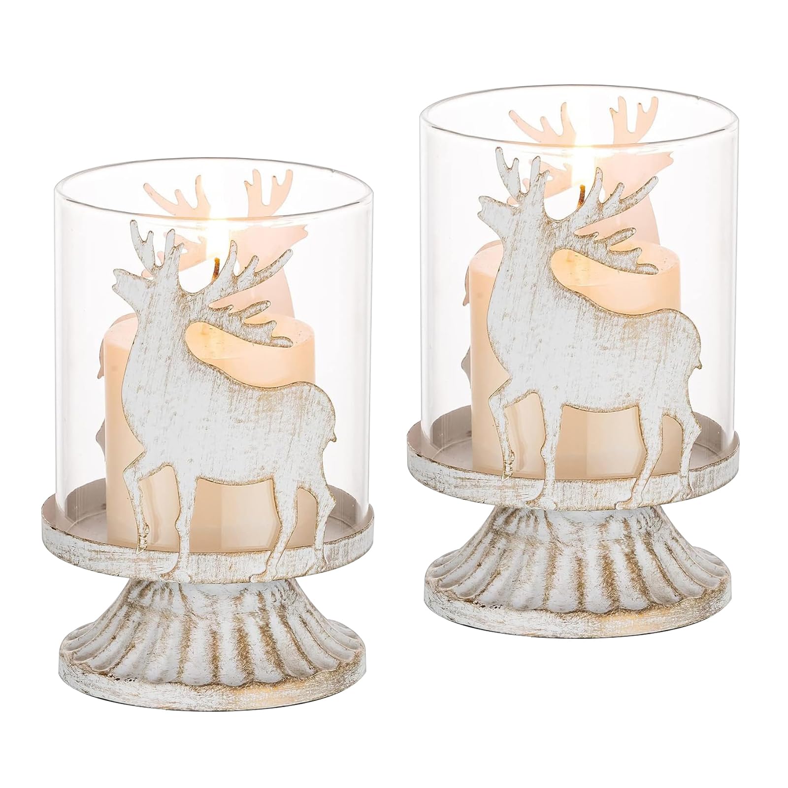 Juego de 2 candelabros de Metal Blanco para Velas, Candelabros para Velas para Decoración de Chimenea de Manto de Mesa Navideña, Blanco
