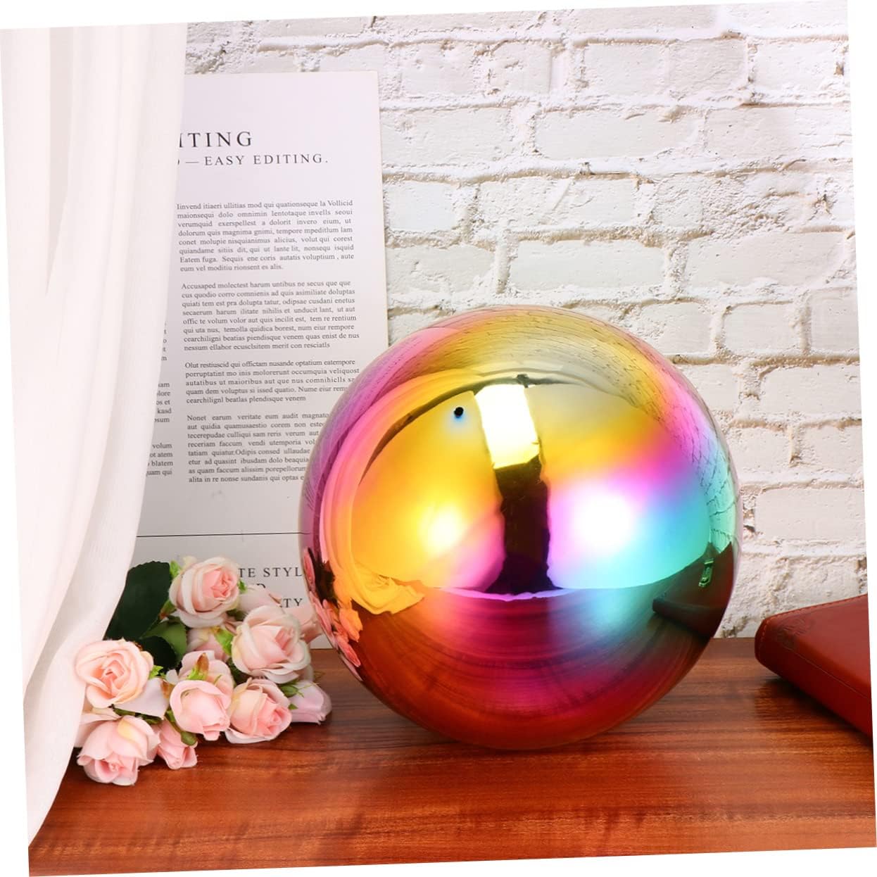 1PC Polished Gazing Globe Desktop Gazing Garden Sphere Hollow Floating Mirror Gazing Round Mirror Rainbow Mirror Gazing Ball Outdoor Concrete Garden Balls Disco Ornament Metal