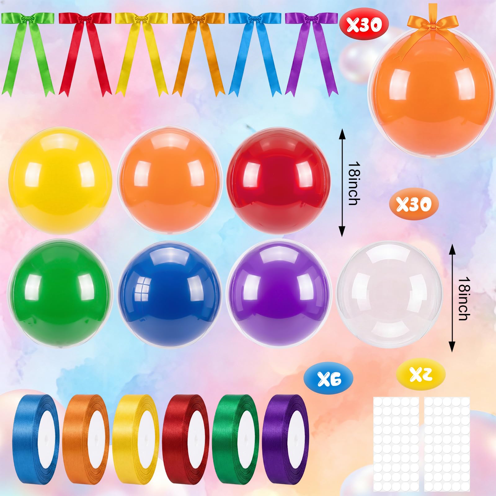 TaoBary Set di 30 palloncini colorati e trasparenti da appendere al soffitto, 56/45 cm, con fiocchi di raso e nastri sfusi per estate, ritorno a scuola, compleanni, feste di nozze
