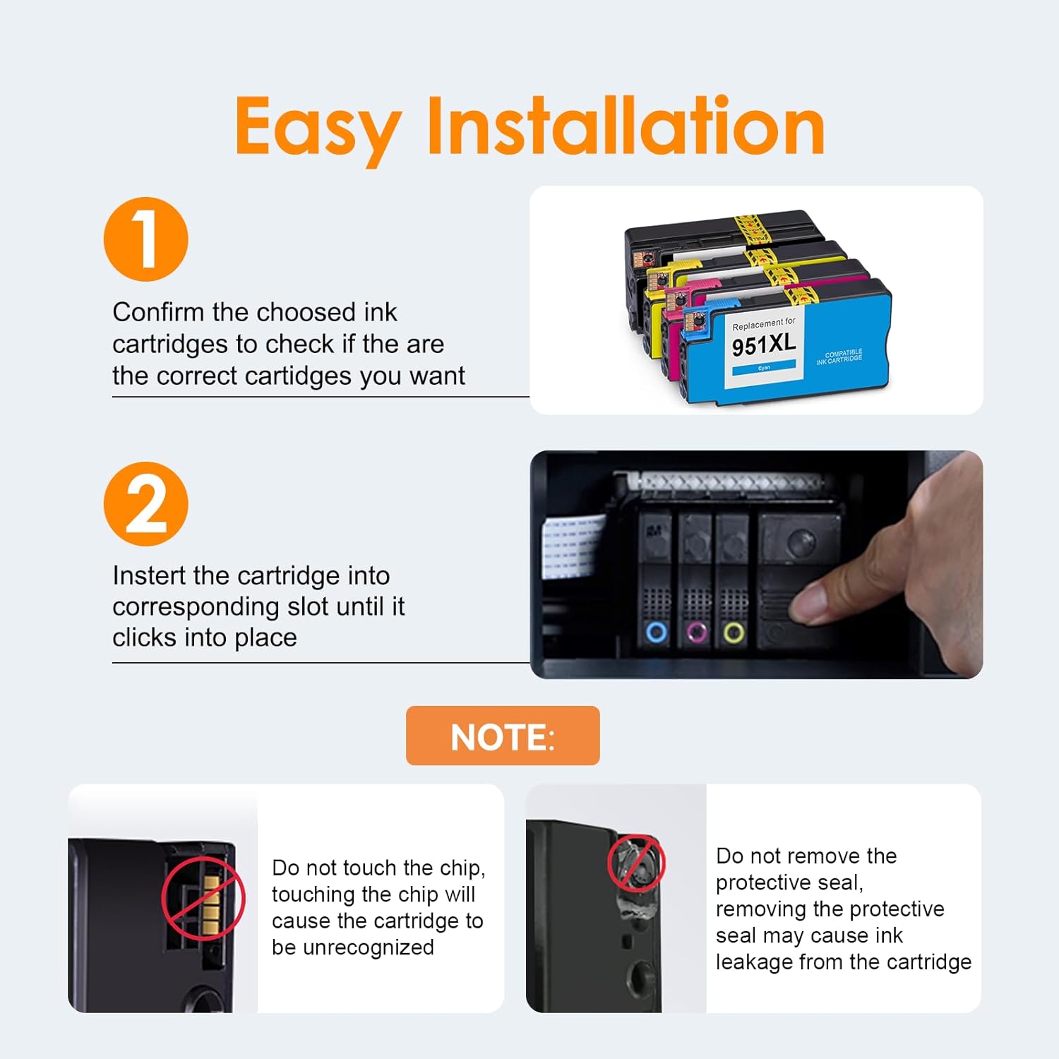 950xl and 951xl Ink Cartridges Replacement for HP 950 and 951 Ink Cartridges Combo Pack Works for HP Officejet Pro 8100 8615 8600 8610 8620 8630 Printers (4 Pack)