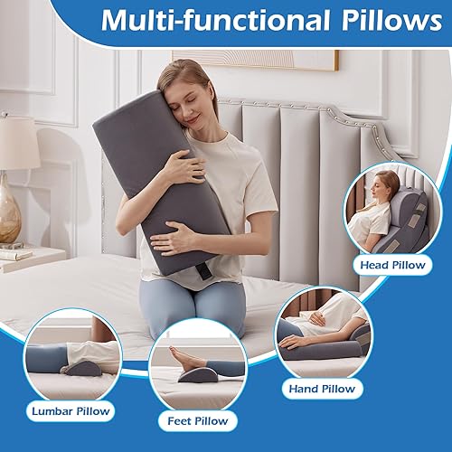 Miniatura 8 de Juego de 6 almohadas ortopédicas de cuña para sentarse en la cama, almohada poscirugía de espuma viscoelástica para aliviar el dolor de espalda,