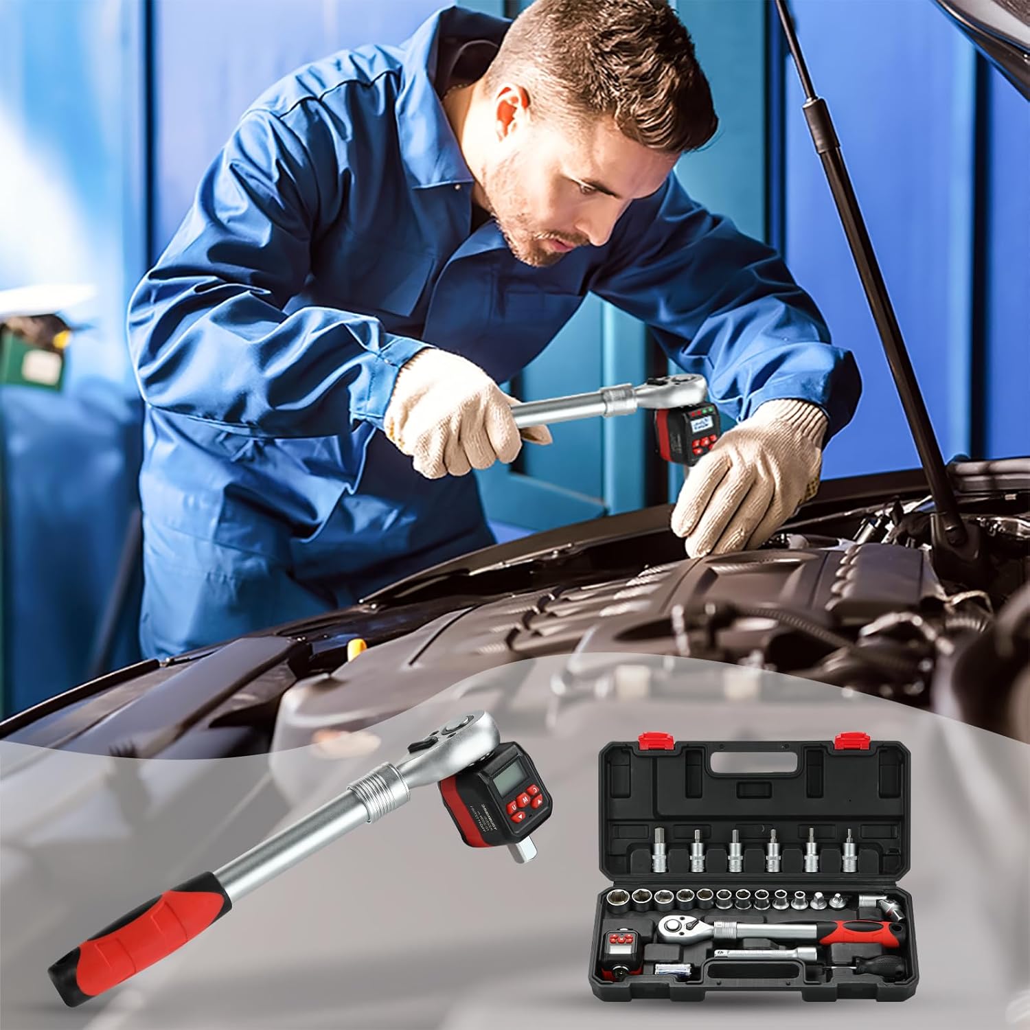 1/2" Digital Torque Adapter Set Tool: Precision Electronic Torque Tool for Automotive, Biking, Measurement Tasks or Home Repairs (12.5-250 Ft-lb/ 17-340 Nm)
