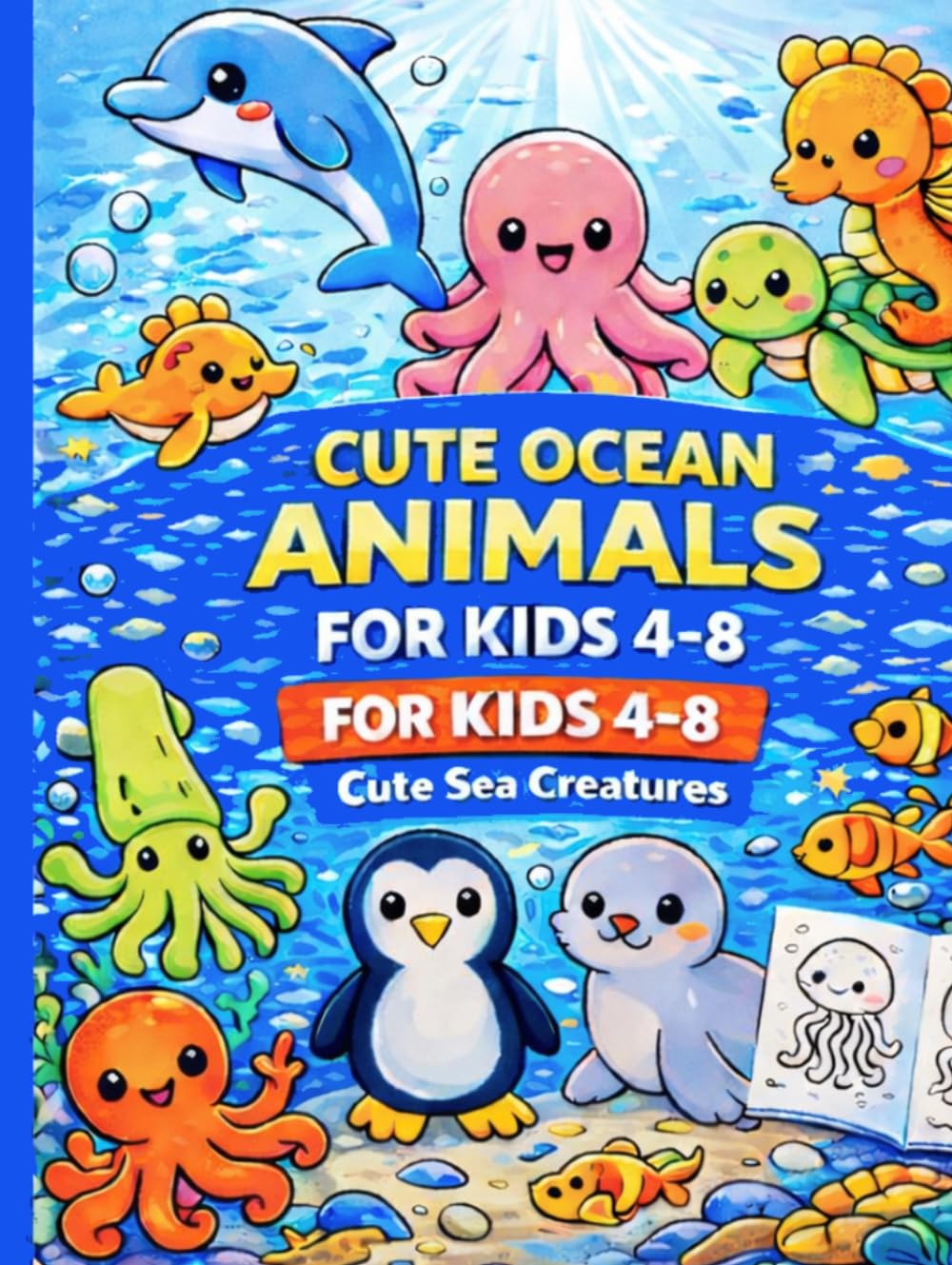 Ocean Animals Coloring Book for Kids Ages 4–8 | Cute Sea Creatures: Fun and Easy Sea Creatures Coloring Pages with Dolphins, Sharks, Turtles, Octopus, Fish and More