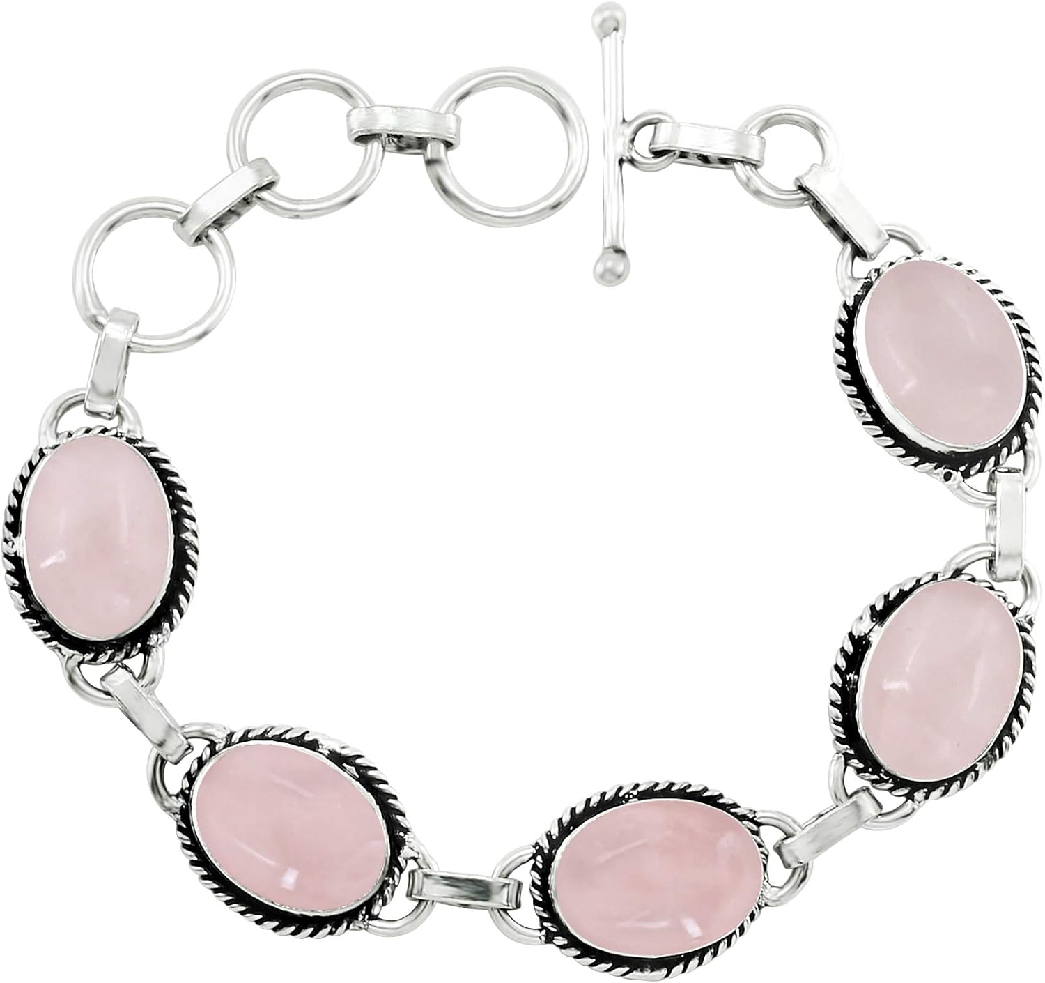 Oval Shape Natural & Synthetic Gemstones 925 Silver Plated Handmade Link Bracelets for Women - Birthstone Vintage Style Bohemian Adjustable Bracelet - Gifts for Wedding Anniversary Christmas