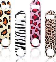 Vista 1 de 4 piezas de abridor de botellas plano de acero inoxidable resistente, herramientas para cocina, bar, restaurante, 7 pulgadas (estampado de leopardo)