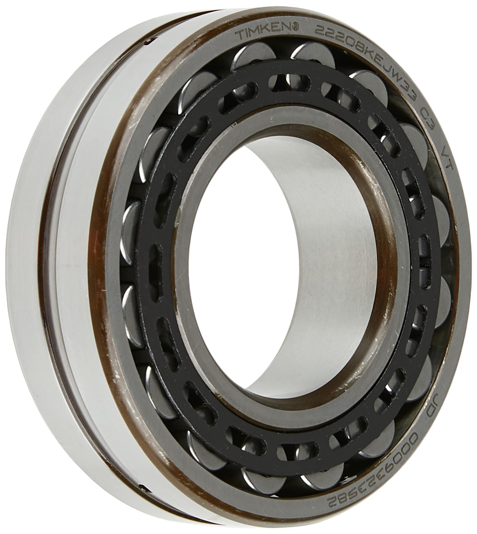 Timken 22208KEJW33C3 Series 222 Spherical Roller Bearing, Tapered Bore, Stamped Nitrided Steel Cage, High Perf, Std. Lub Holes and Groove in OR, RIC > Normal, 40 mm Bore