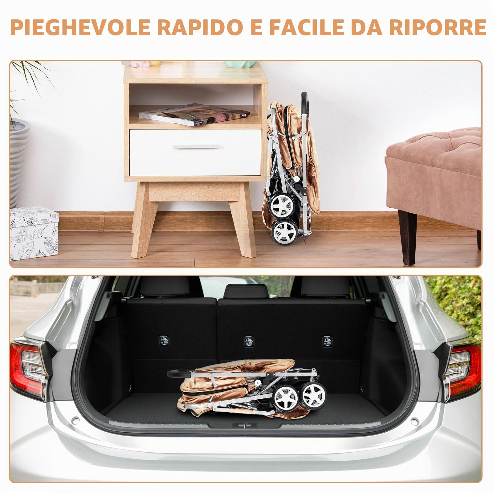 Passeggino doppio per animali domestici, passeggino pieghevole per 2 cani e gatti, borsa per il trasporto a due posti, Twin Dog Walk Jogger, passeggino da viaggio con vano portaoggetti