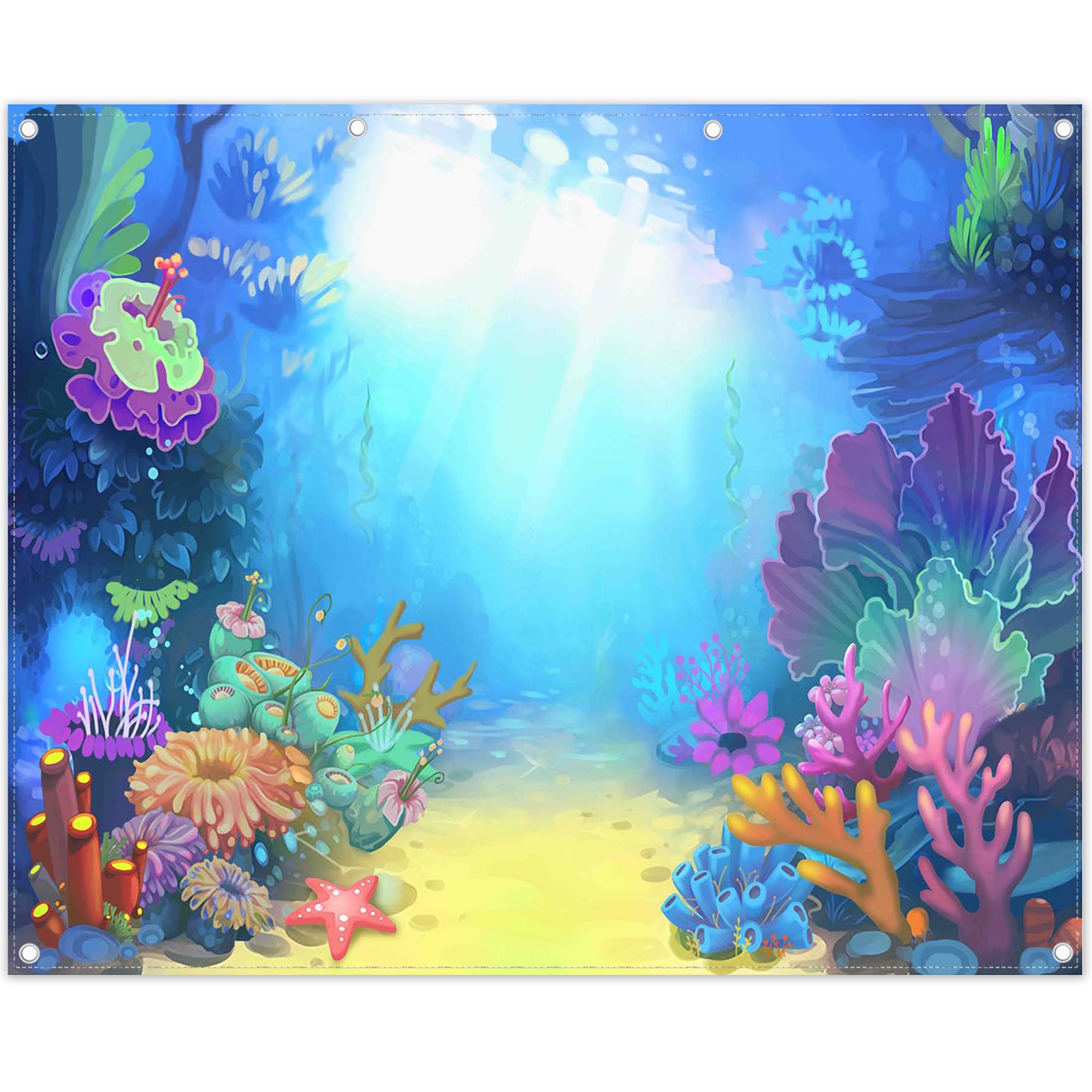 ZTHMOE 10x8ft Fabric Summer Under The Sea Photography Backdrop Little Mermaid Princess Girl Background Birthday Party Ocean Baby Shower Decorations