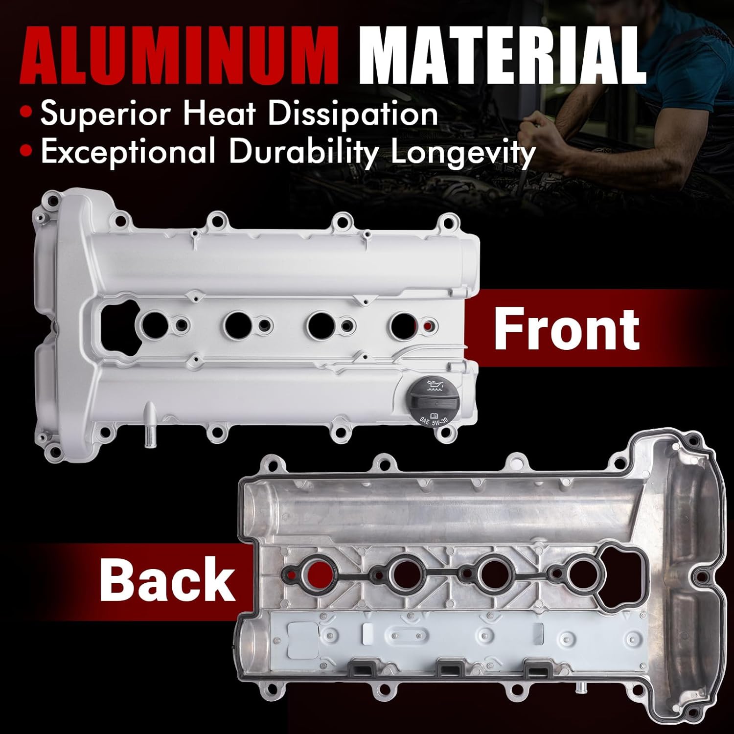 MITZONE Aluminum Valve Covers Compatible with Chevy Cobalt HHR Malibu Pontiac G5 G6 Solstice Saturn Aura Ion Sky Vue 2006-2012 Replace 12614738 12587283