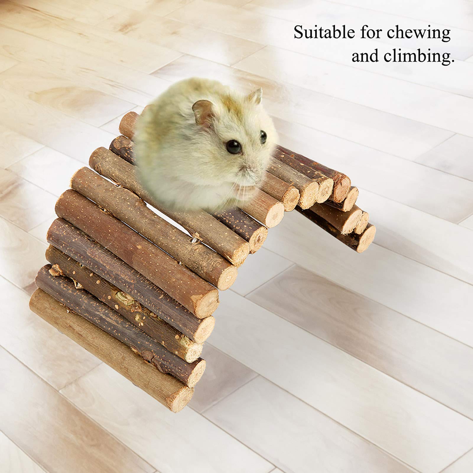Hamster Bridge, Pont en Bois échelle Maison Petit Animal Jouet à mâcher pour Reptiles Souris rongeurs(M)