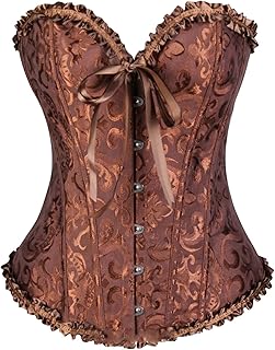 DaPongZhi Women\'s Corset Tops Lace Up Satin Boned Overbust Corset Shapewear Vintage Plus Size Strapless V Neck Bodyshaper Gothic Medieval Underbust Bustier Lingerie Bodysuit Sexy Halloween Christmas Costume