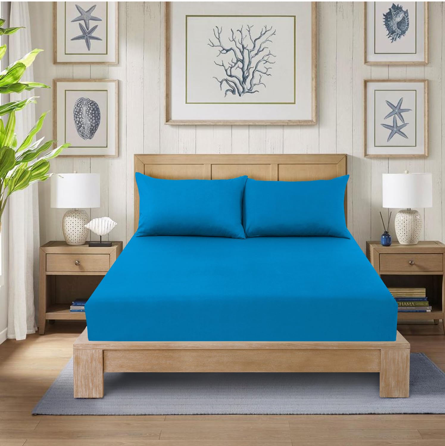 CHARKHAH Polycotton Fitted Sheet for Single Double King Super King Bed 200 Thread Count Anti Wrinkle Plain Bedding 25 cm Extra Deep Fitted Sheets Cover with Elastic Edges (Teal