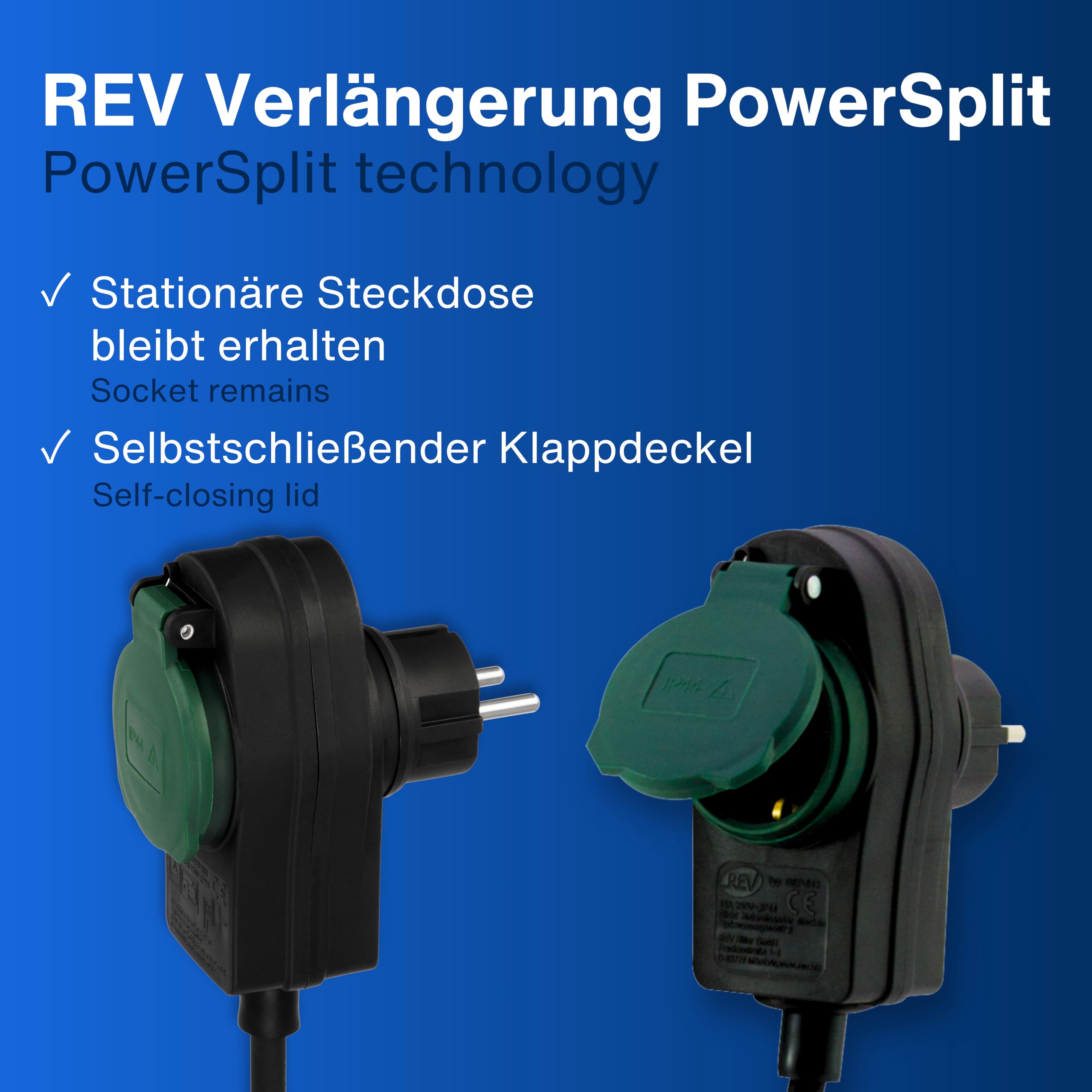 REV 0017101514 Powersplit - Prolunga da 10 m, IP44, con protezione da sovraccarico, colore: nero