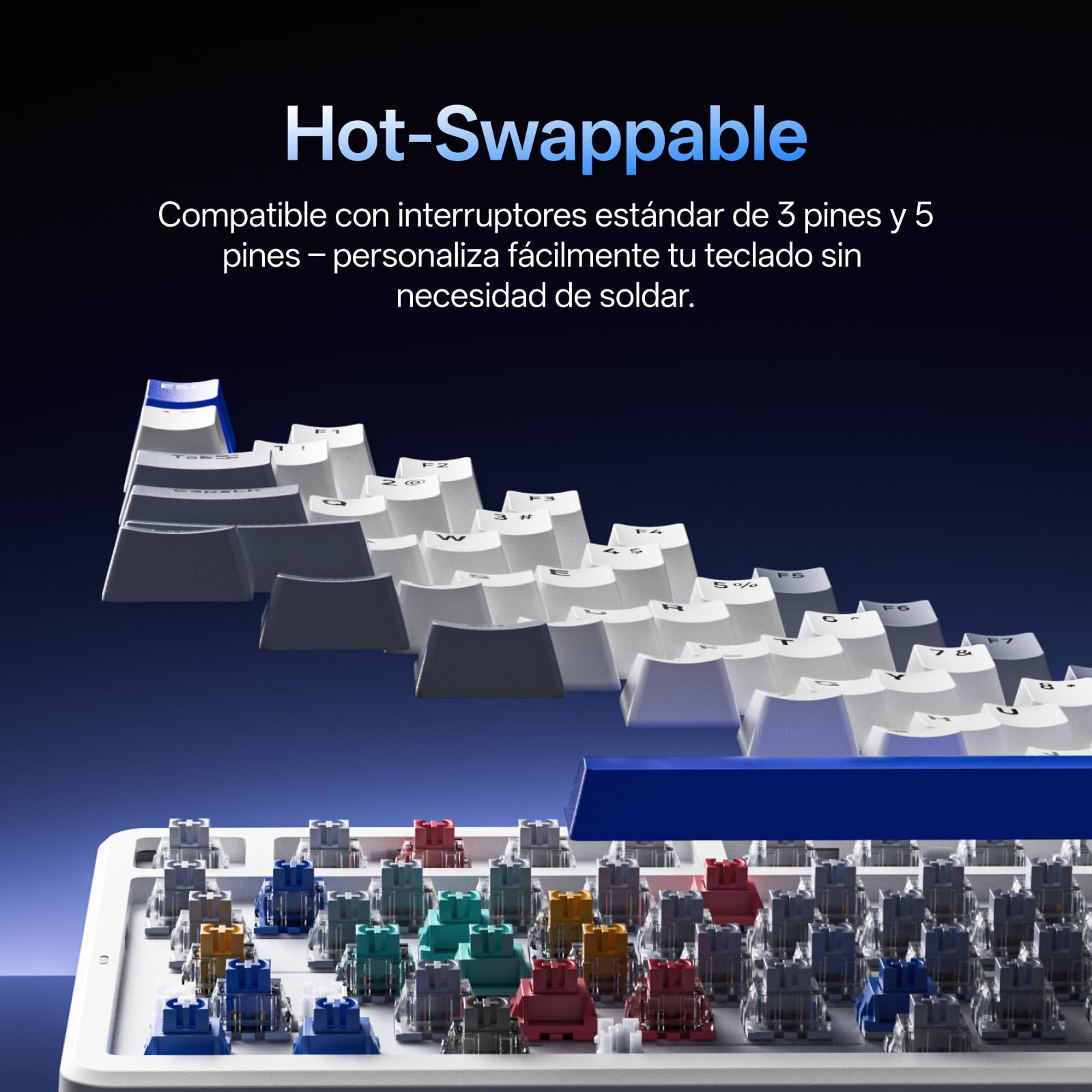 Rapoo V700DIY-75 Teclado Mecánico Inalámbrico Gaming, BT5.0/2.4GHz/Cableado, Personalizado Hot-Swappable, Interruptor Lineal Speed Silver, 16.8M RGB por Tecla, Montaje Gasket, Anti-Ghosting NKRO - 3