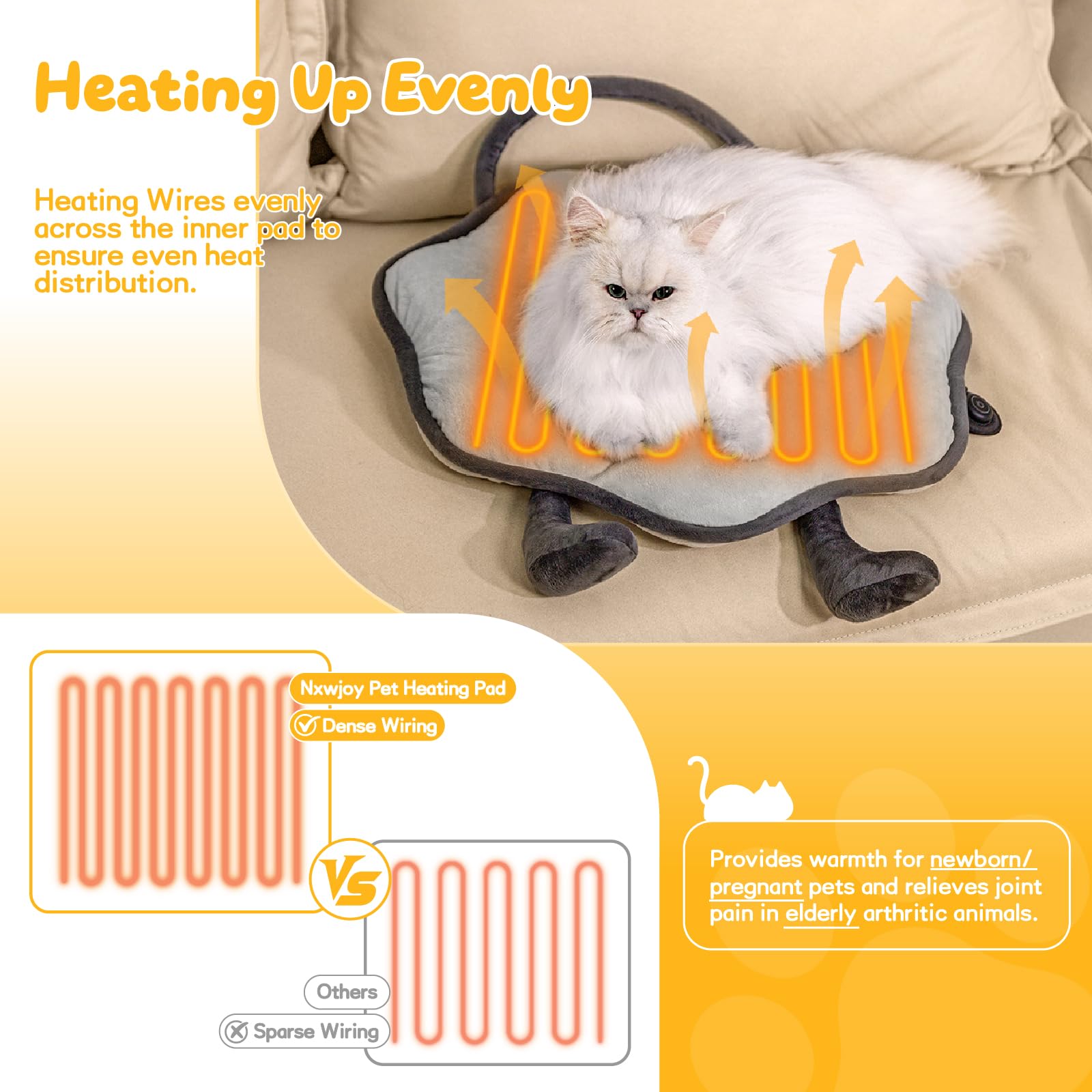 Tapis chauffant électrique pour chat d'intérieur avec housse amovible - Température réglable - Gris tournesol - 55,9 x 55,9 cm