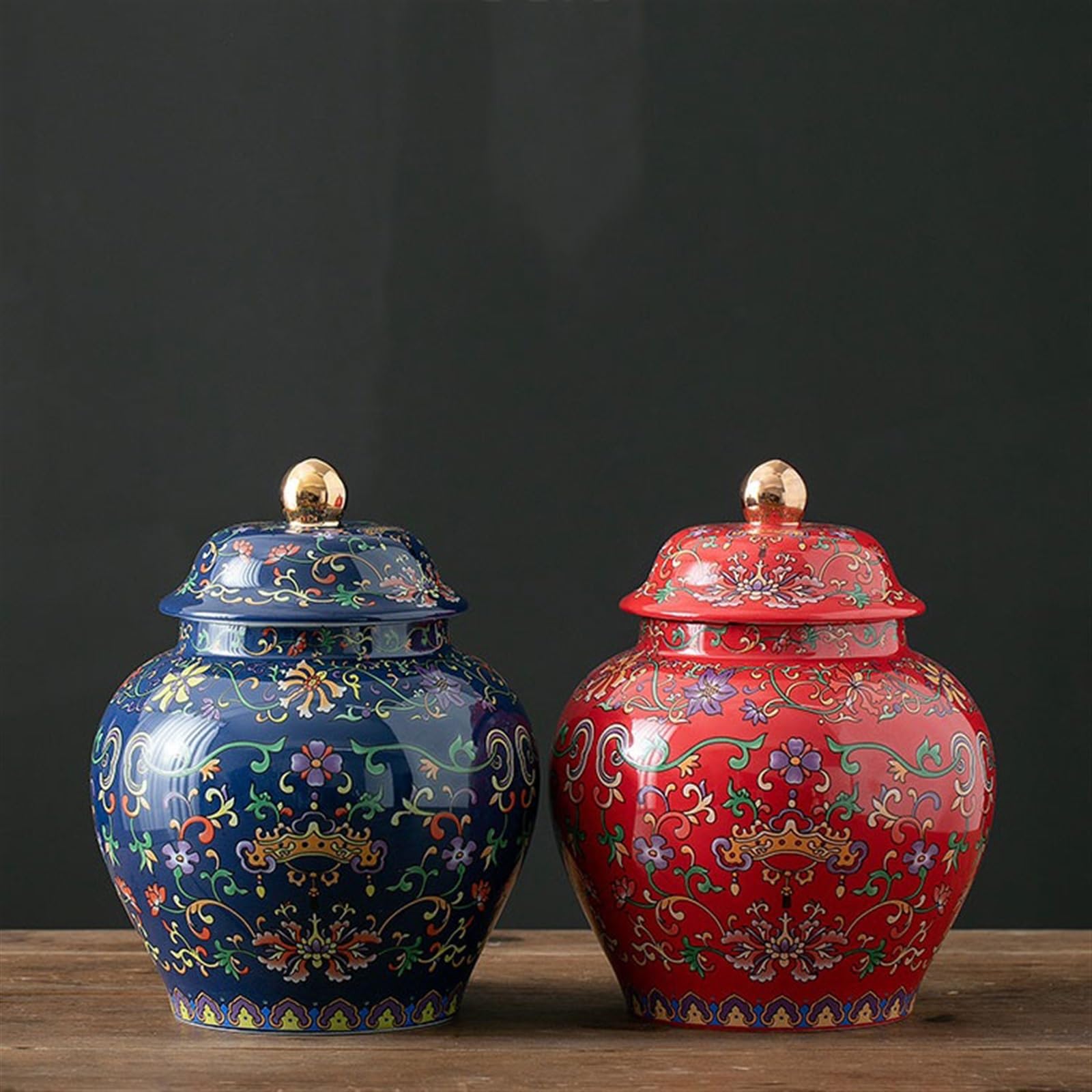 Luxuriöse klassische Emaille-Teedose aus Keramik Exquisit | Schwarzer Tee, grüner Tee, Versiegelungsglas, Haushalts-Vorratsglas(Red)