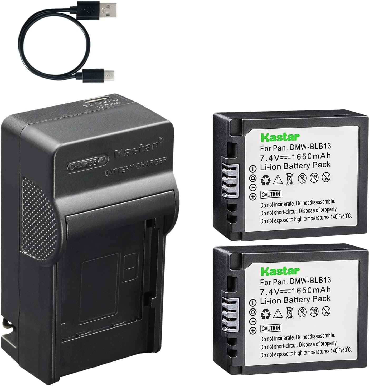 Kastar 2-Pack Battery and AC & USB-C Charger, Compatible with Panasonic DMW-BLB13 BLB13E, for Lumix DMC-G1 G2 G10 GF1 GH1 Mirrorless Cameras