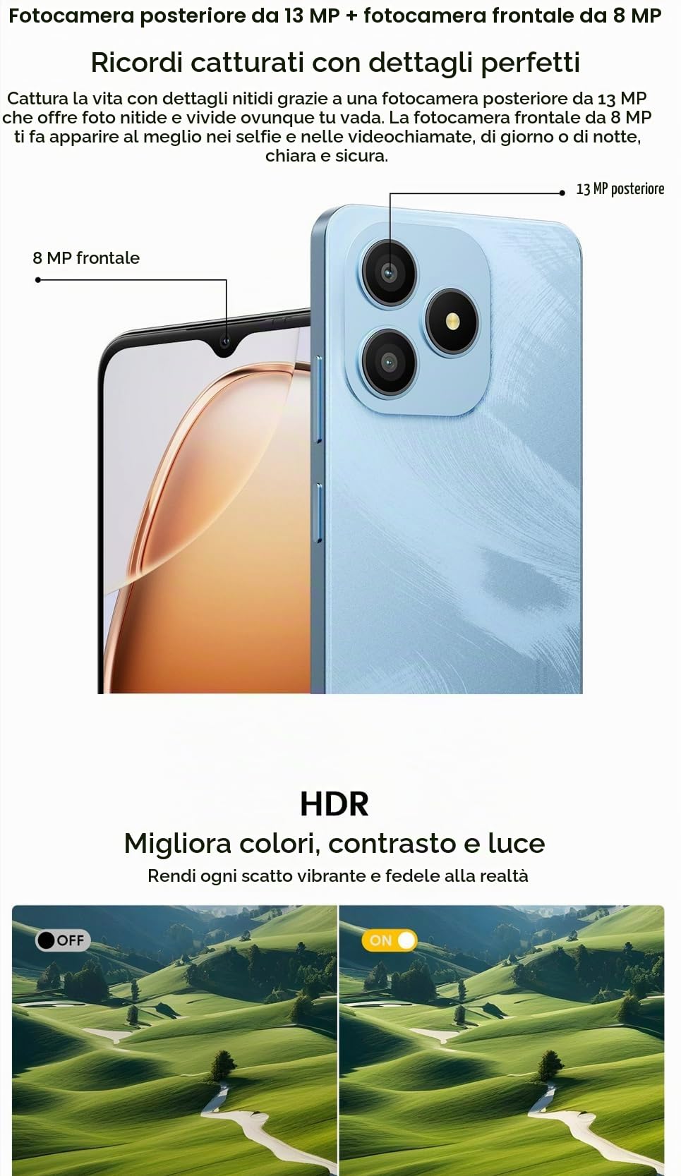 Blackview Wave 9C 4G AI Smartphone Offerte, 6,56'' 600nits Schermo, 12GB+128GB(2TB Esterna), 3 Assistenti Intelligenti IA, 13MP+8MP, 3 Slot per Schede, Android 15 DUAL SIM Cellulare Libero, GPS Blu