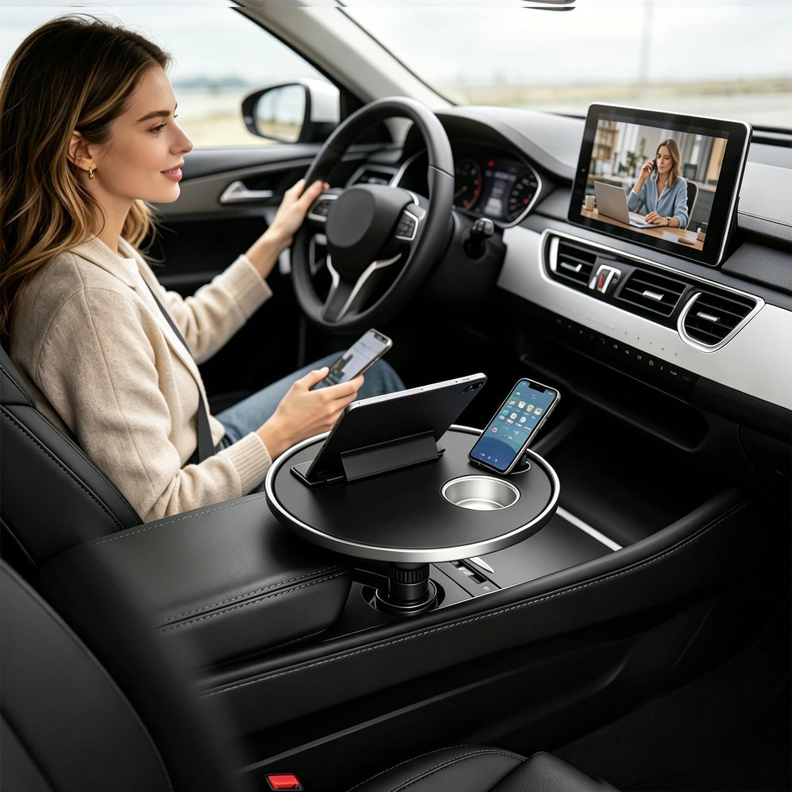 Vassoio Da Scrivania Per Auto Tavolo da mangiare e giocare in macchina | Vassoio Portabicchiere Per Auto per tablet laptop snack cibo viaggi viaggio su strada guida pendolarismo vacanza