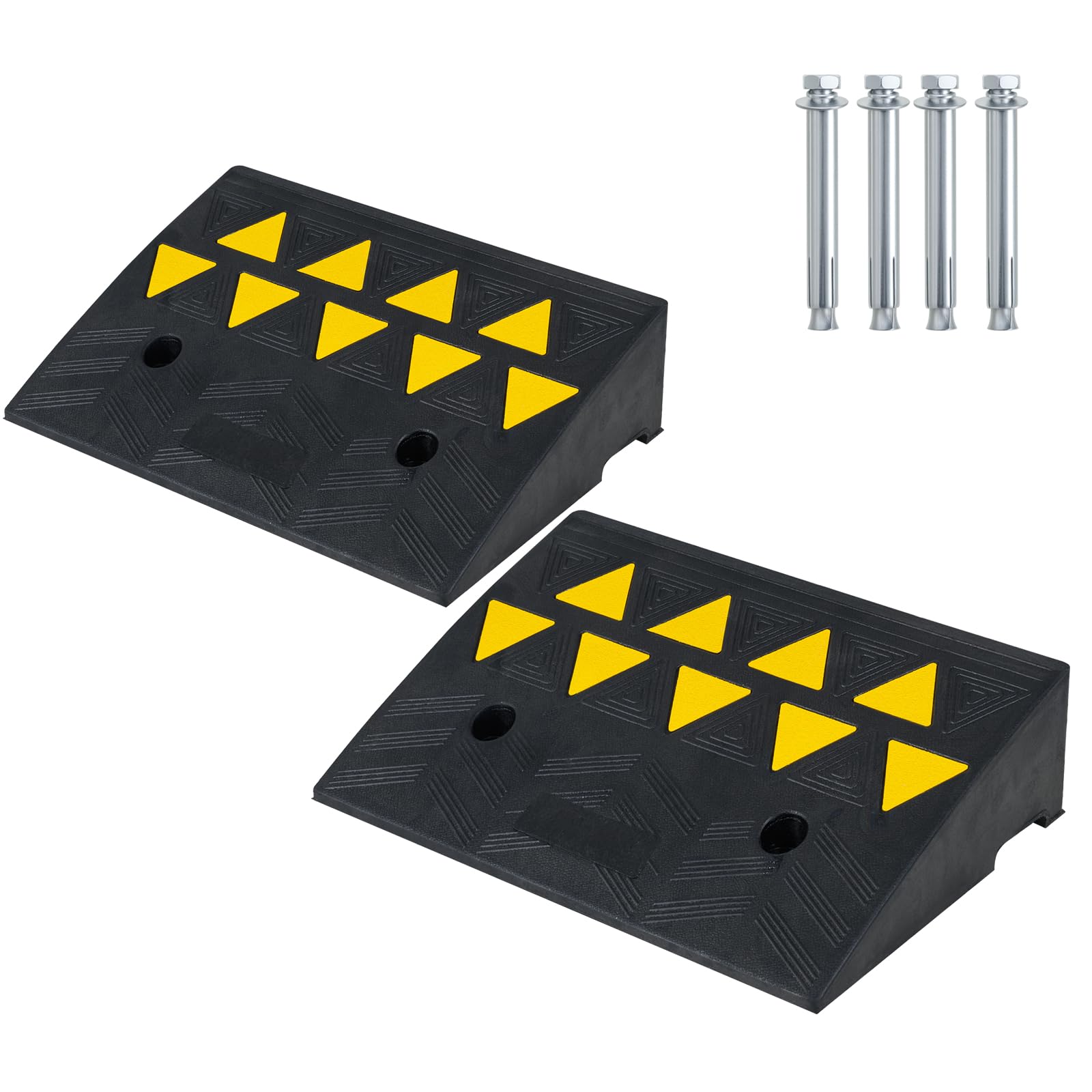 COSTWAY Juego de 2 Rampas para Coche, Rampas de Goma para Silla de Reudas con Marcas Amarillas Luminosas, Bordillos Antideslizantes para Calzadas, Aceras, Motos, Carga de 15 T (48 x 33 x 13 cm)